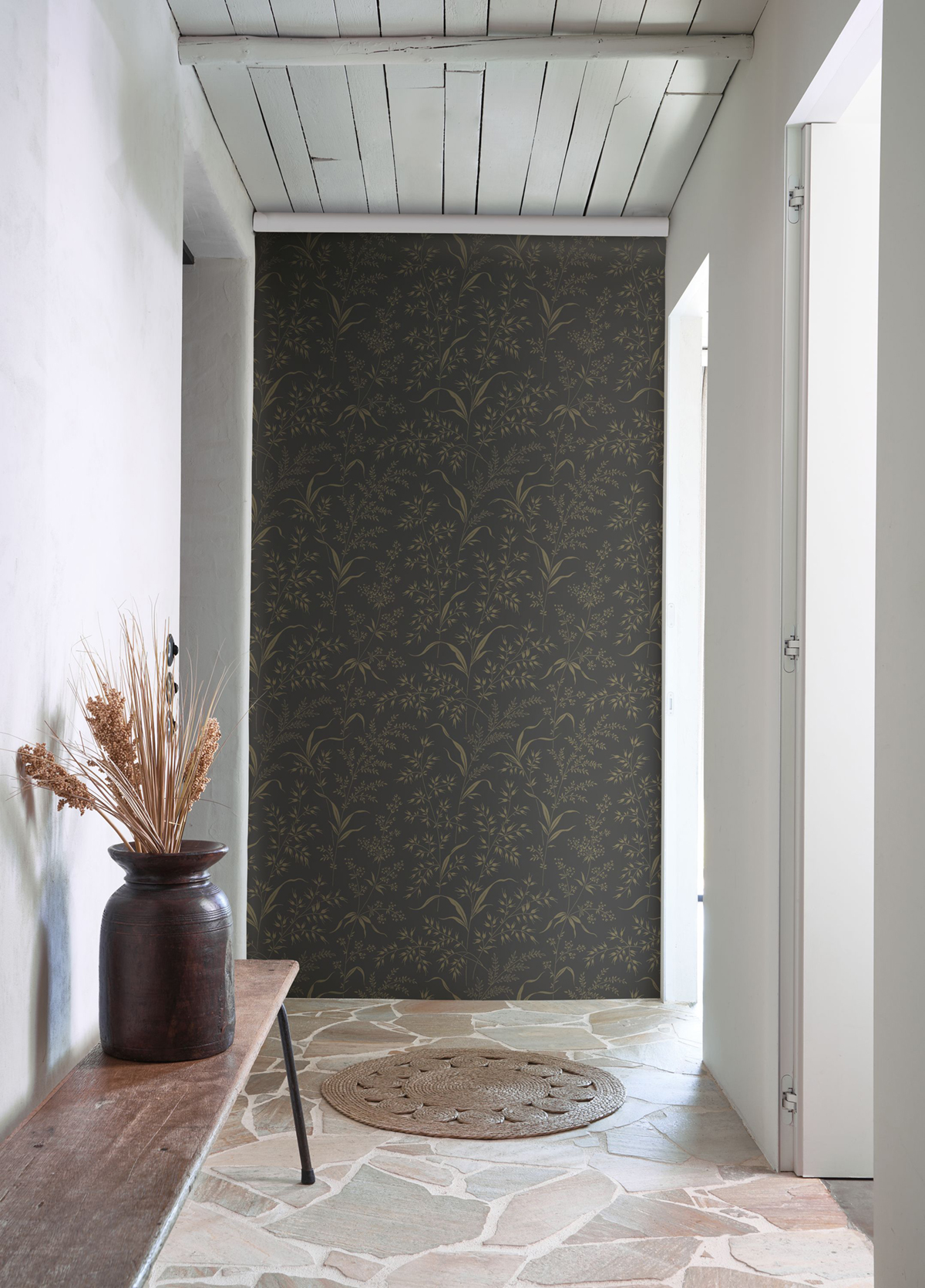 Papier peint Champ d'Herbe ardoise brun olive - Soliflore de Casadéco | Réf. SOLI200289717