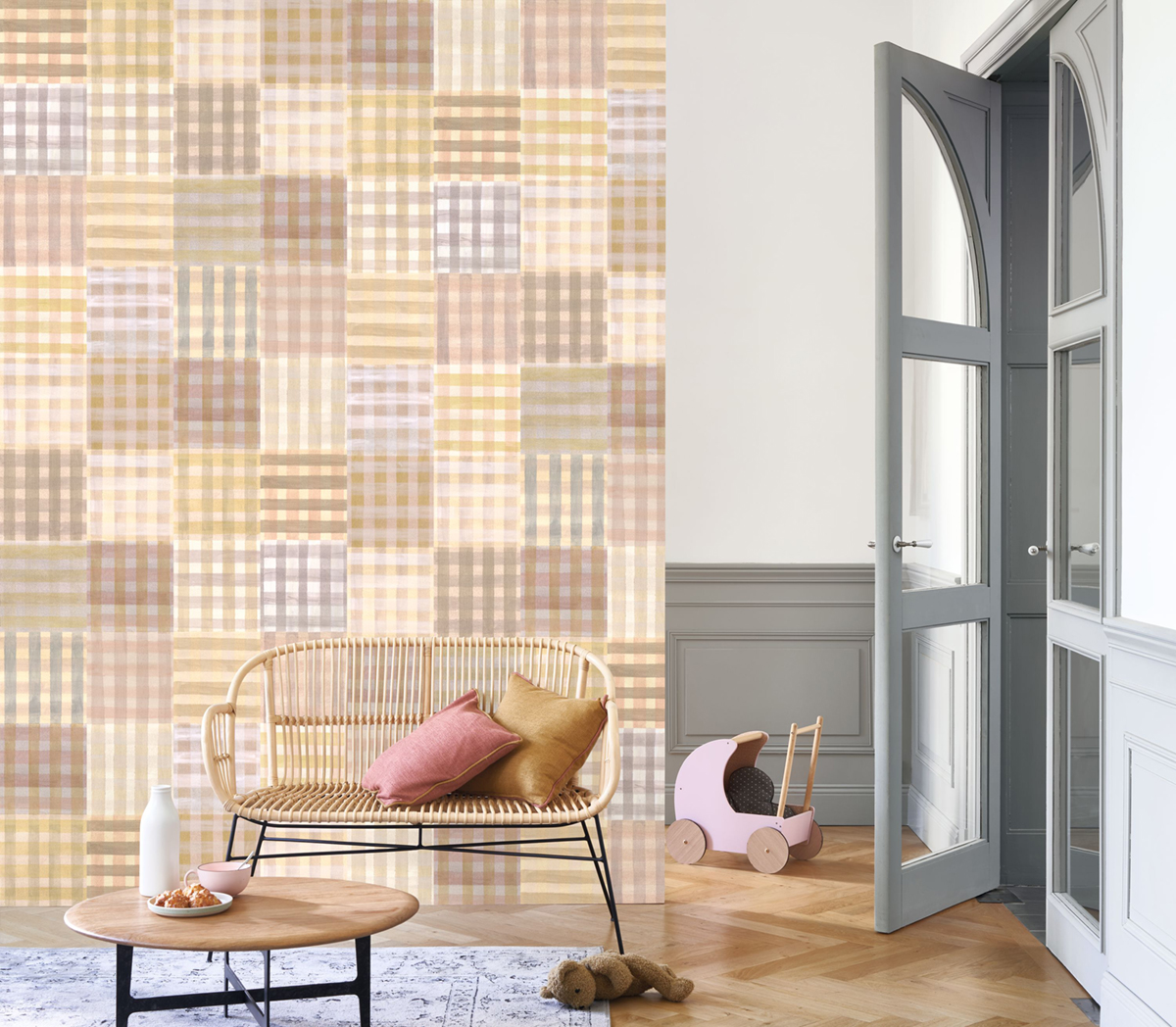 Papier peint Patchwork Vichy Vintage muticouleurs - Flower Market de Casadéco | Réf. FLOM89271727