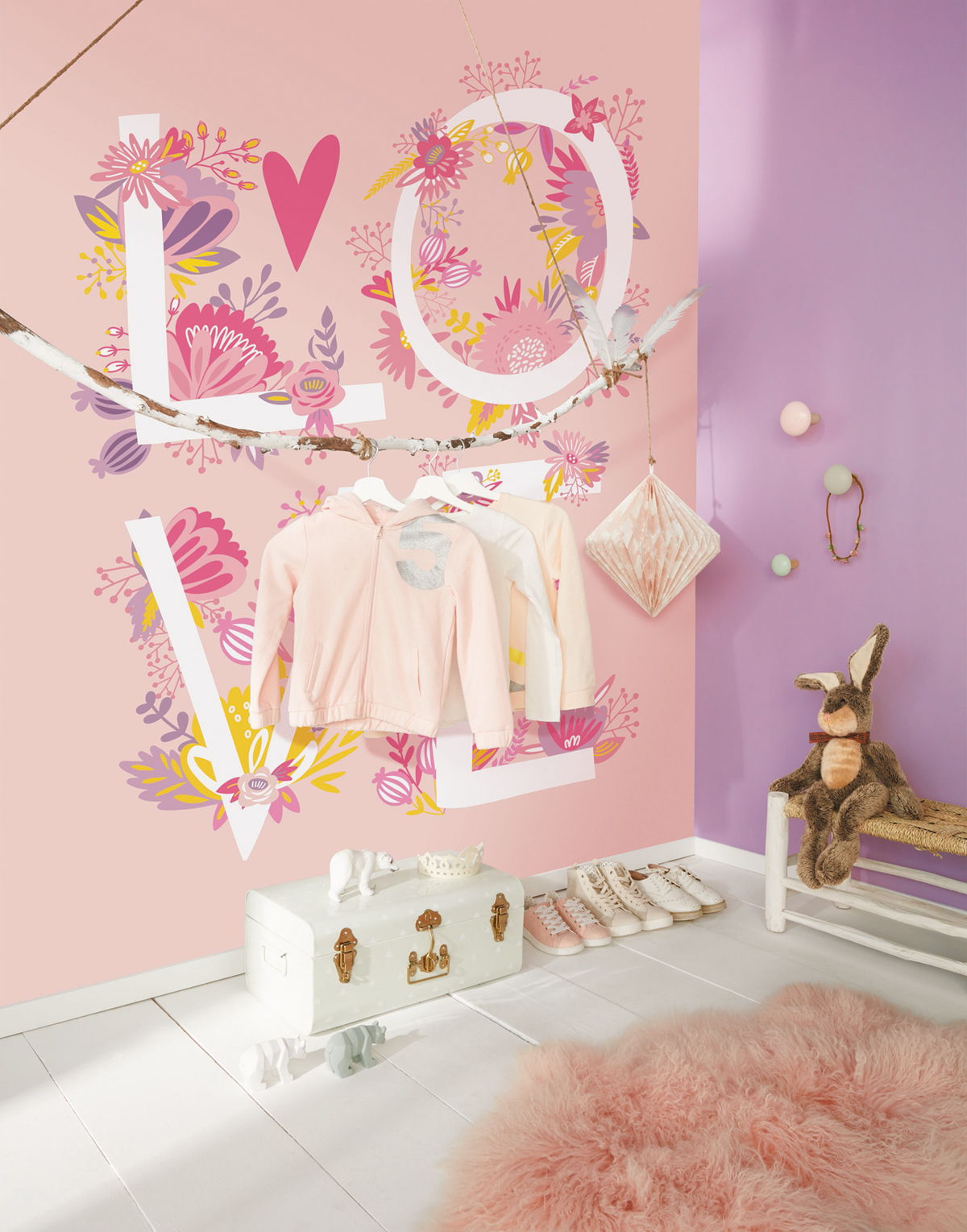 Papier peint panoramique enfant Fleurs Love rose - Girl Power de Casélio | Réf. GPR100994220