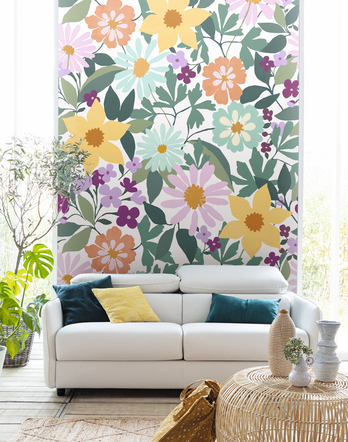 Papier peint panoramique Parterre Fleurs Emily multicouleurs S 200X250 - Pimp My Wall de Casélio | Réf. PMW104655005