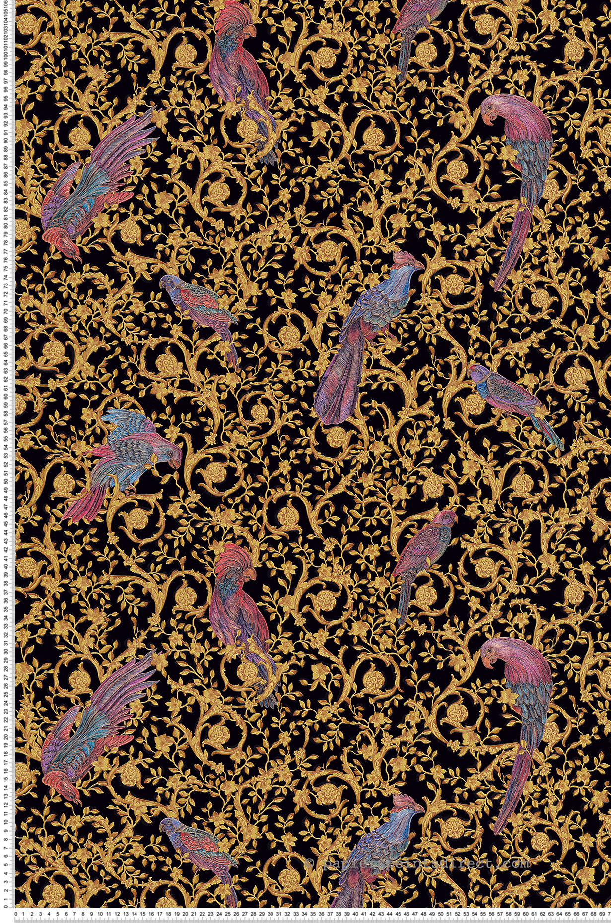 Papier peint Oiseaux Ornements noir et doré - Versace de Montecolino | Réf. MC-37053-1