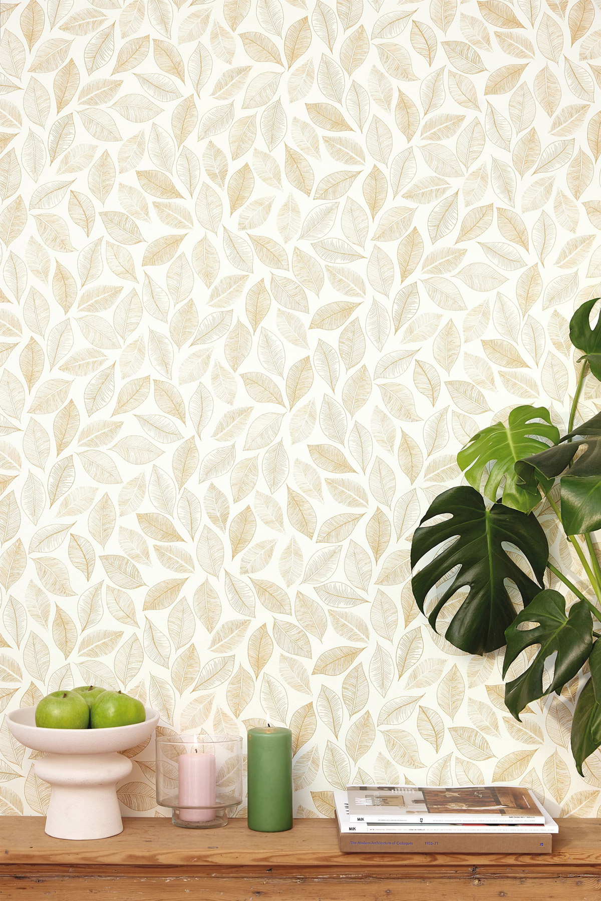 Papier peint Scandinave Feuille Bliss blanc doré - Green Life 2 de Casélio | Réf. GNL2105380246