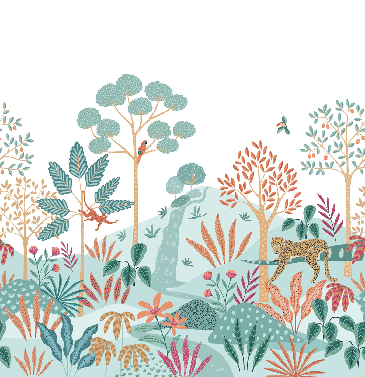 Papier peint panoramique Perroquet Enchanted Jungle vert d'eau L 300X310 - Pimp My Wall de Casélio | Réf. PMW104827309