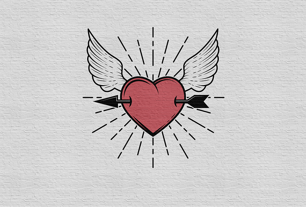 Papier peint panoramique Brique Cœur Tattoo You 1 - Référence DD113887 - Intissé 200g/m2 - Standard 400 x 270