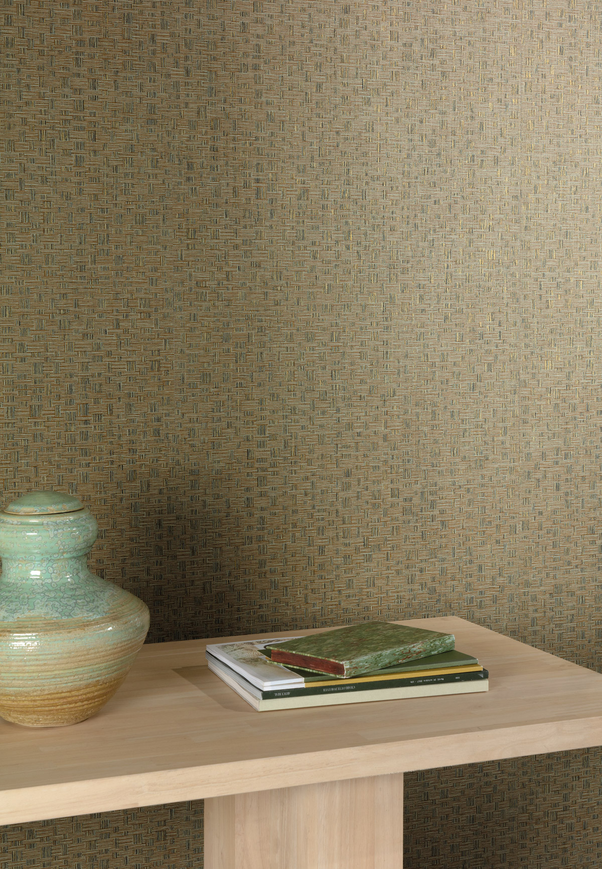 Papier peint Tissage Tonnet brun olive doré - Romance de Masureel AMB2| Réf. MAS-ROM302