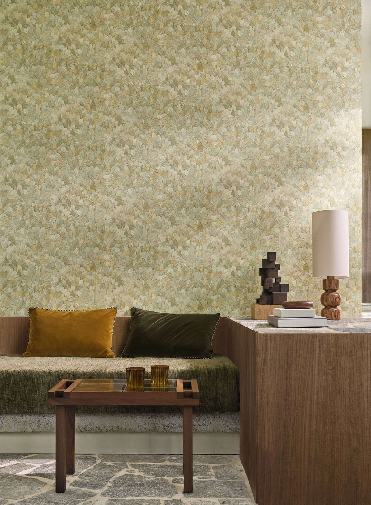 Papier peint Feuille Feijoa vert camomille - Modernismo de Casamance | Réf. CAS-76841120