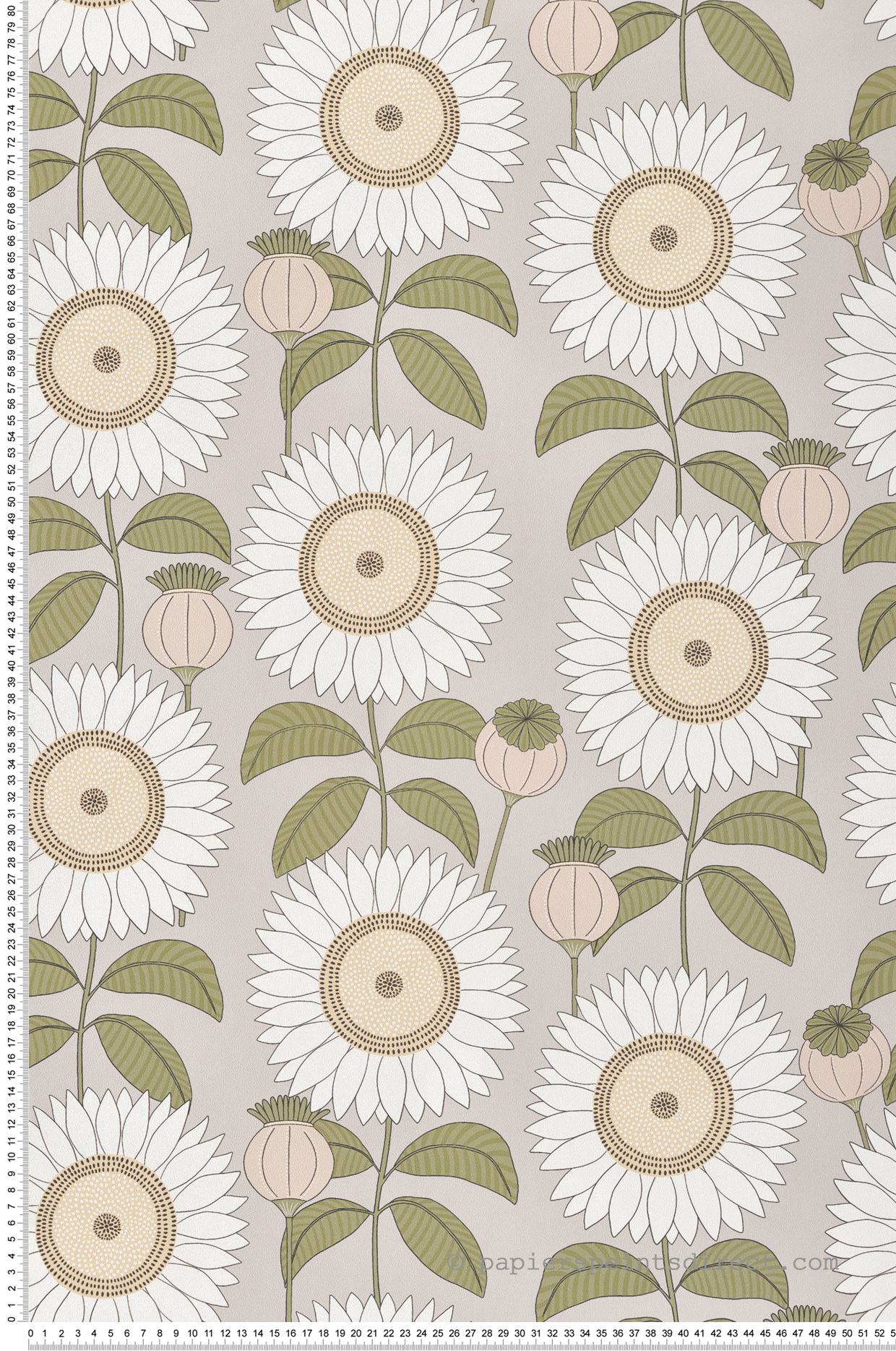 Papier peint Fleur Tournesol beige vert taupe - Cuisines & Bains de Lutèce | Réf. LTC-51230517