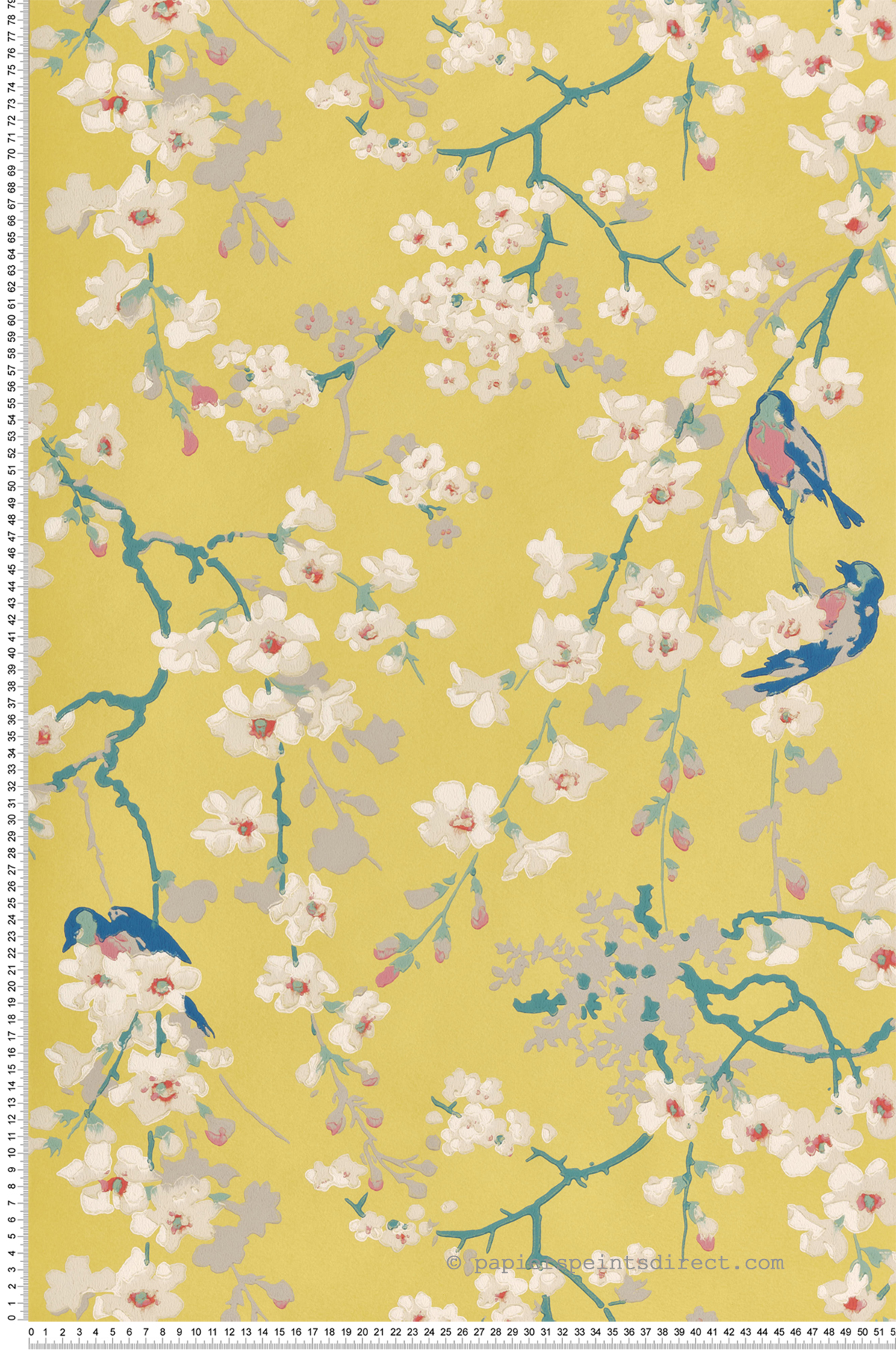 Papier peint fleurs Massingberd Blossom Yellow - National Trust Papers 2 de Little Greene | Réf. 0260MAYELLO