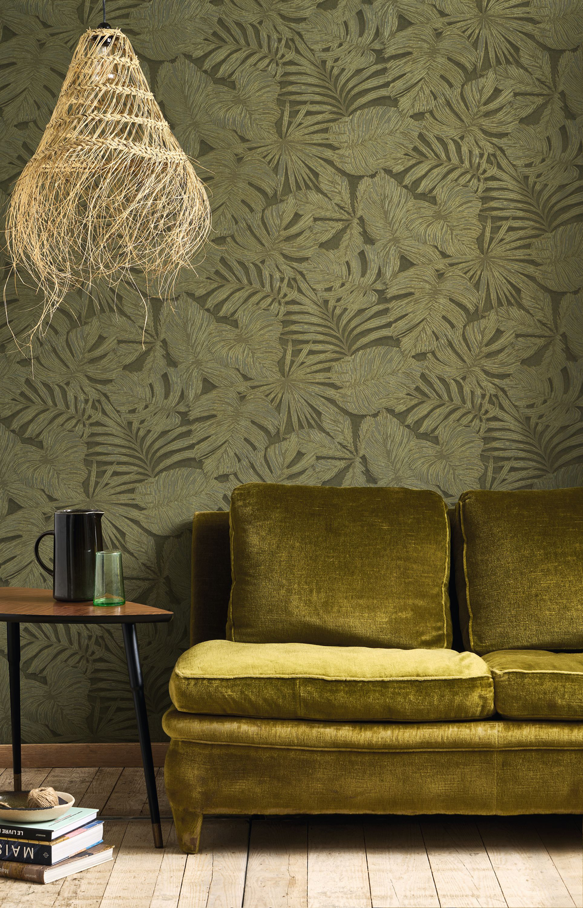 Papier peint Palmes Gravure Granada kaki - Vegetals de Casadéco | Réf. VEGE86437887