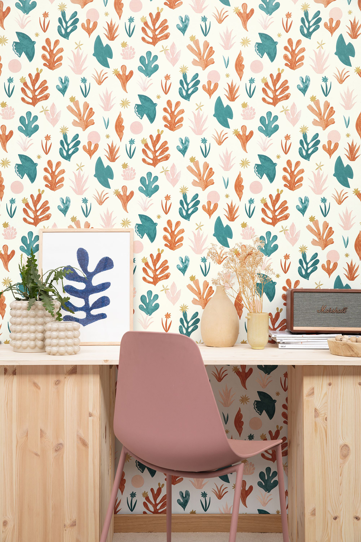 Papier peint Oiseau et Feuillage terracotta et doré - Imagination de Casélio | AMB Réf. IMG102173042