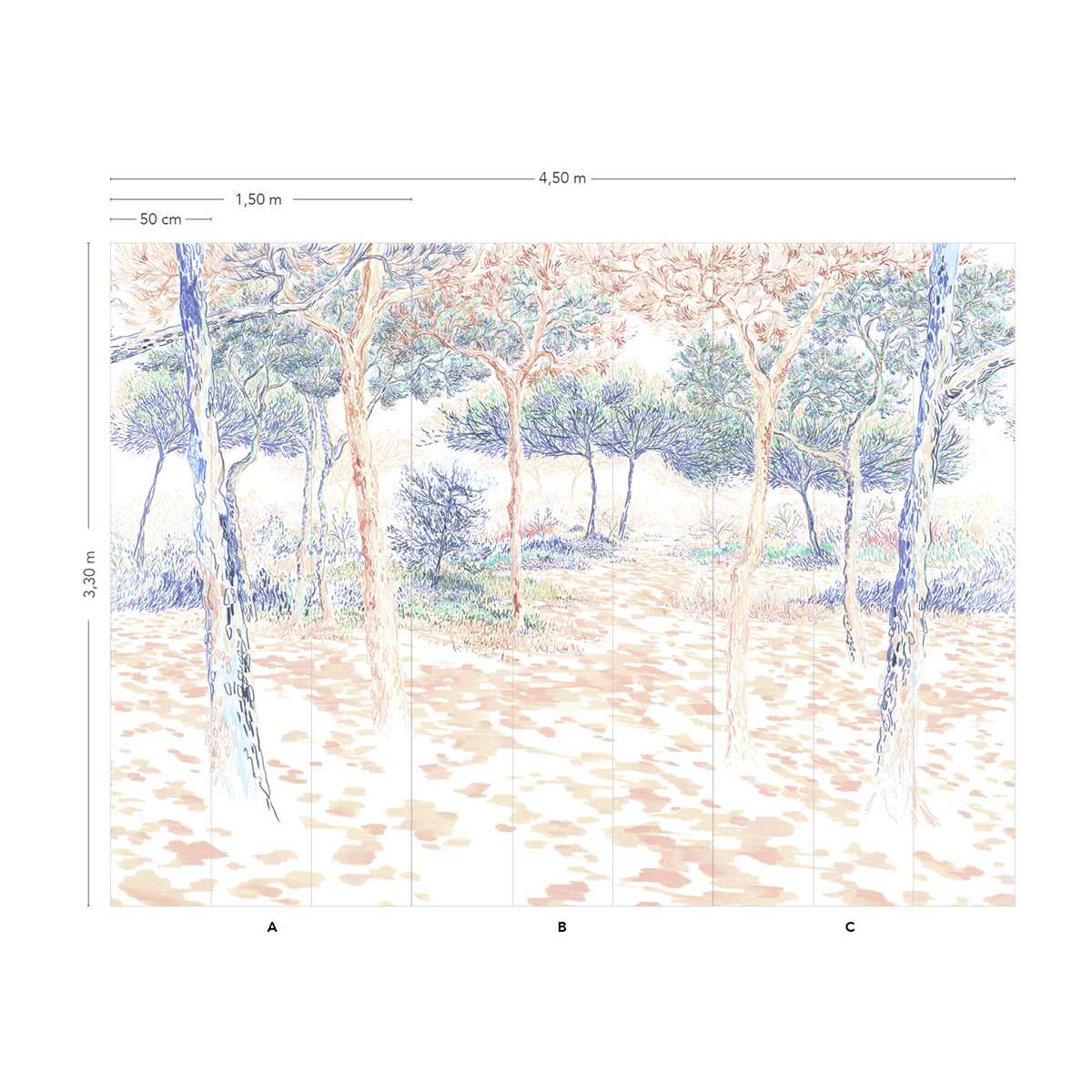 Papier peint panoramique Balade sous les pins Original A+B+C - 1/2/3/4/5/6/7/8/9 AMBr - Isidore Leroy