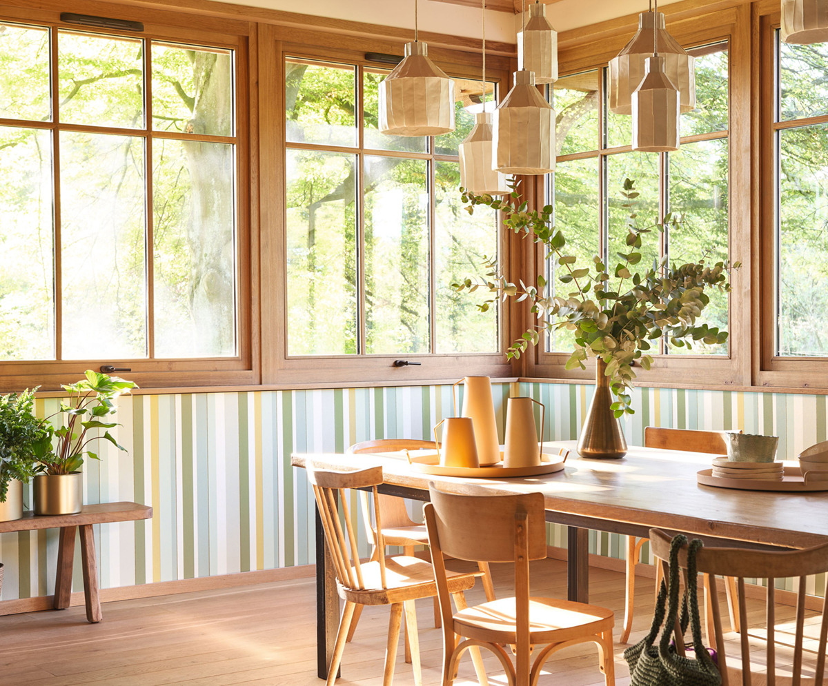 Papier peint Rayure Venice Beach vert jaune doré - California de Casadéco | Réf. CALF88837070