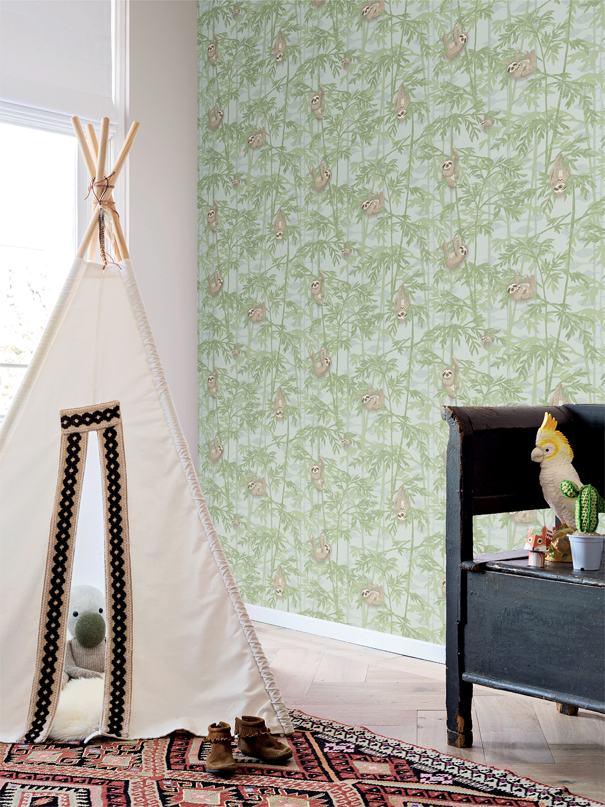 Papier peint Feuillage et Paresseux bleu clair - Lalala de Lutèce | AMB Réf. LTC-LAL711