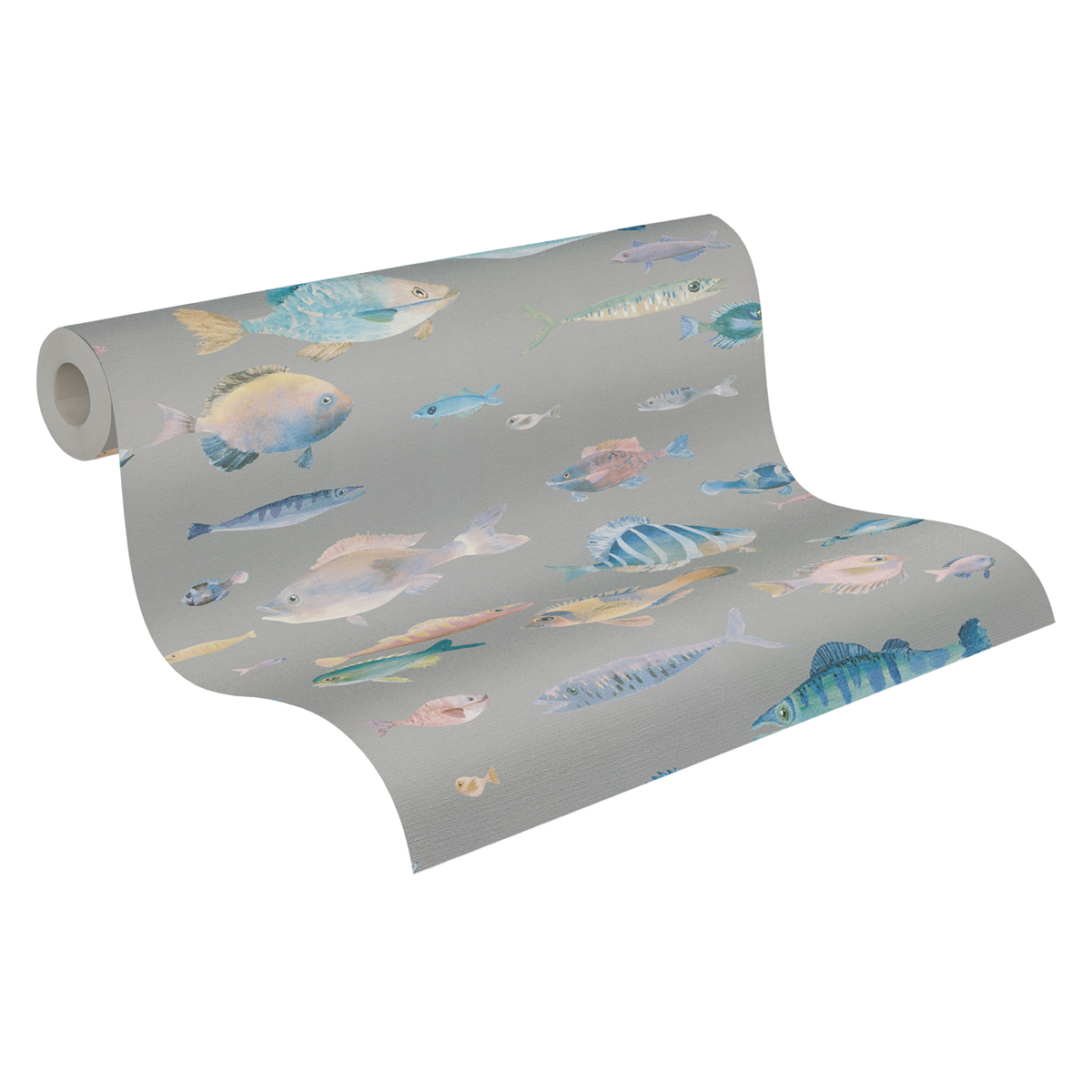 Papier peint Poisson Aquarelle gris souris - Pintwalls 2 d'A.S. Création ROLL | Réf. AS-396961