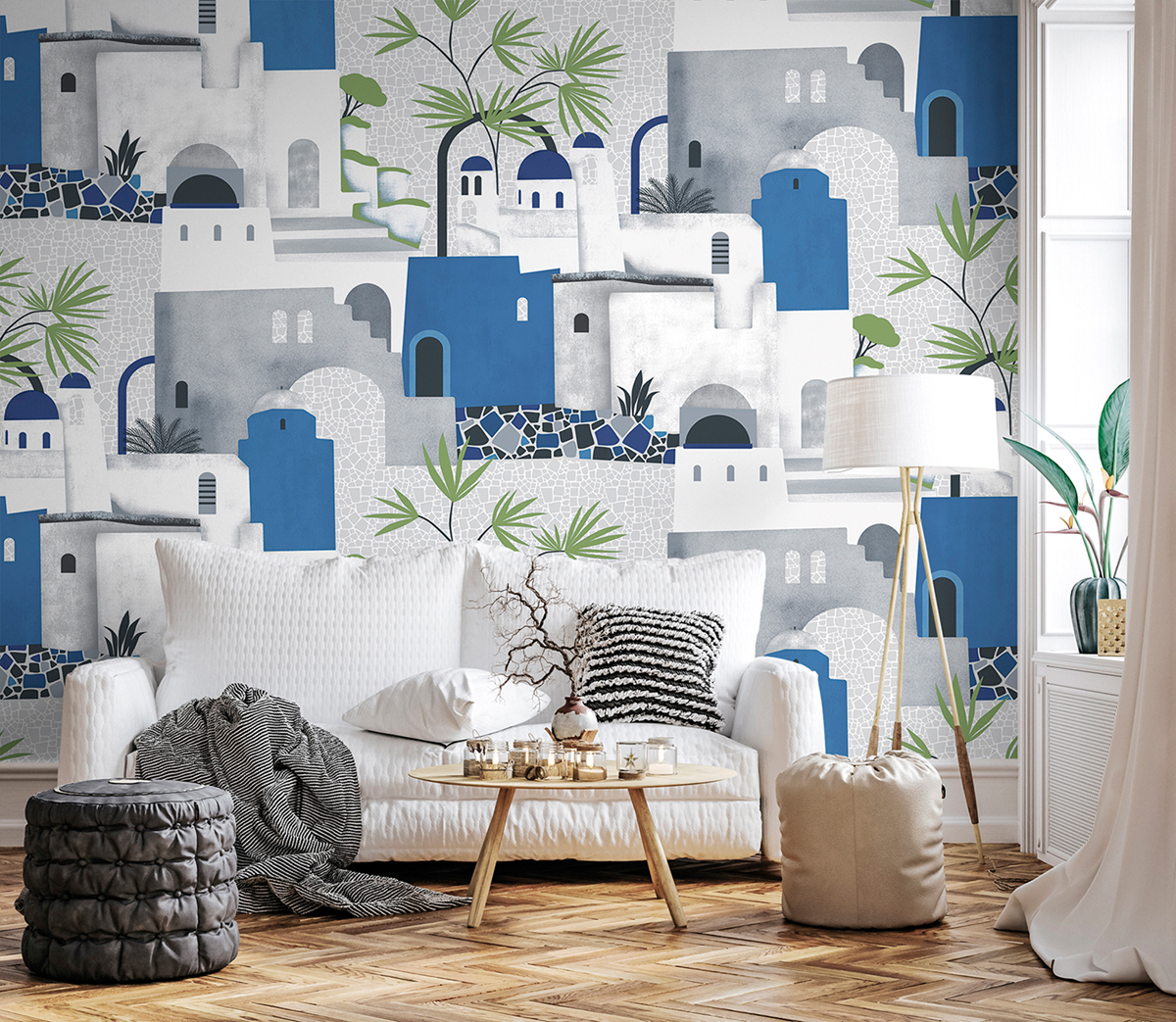 Papier peint panoramique Village Altea bleu - Panorama 2 de Lutèce | Réf. LTC-PAN1663C