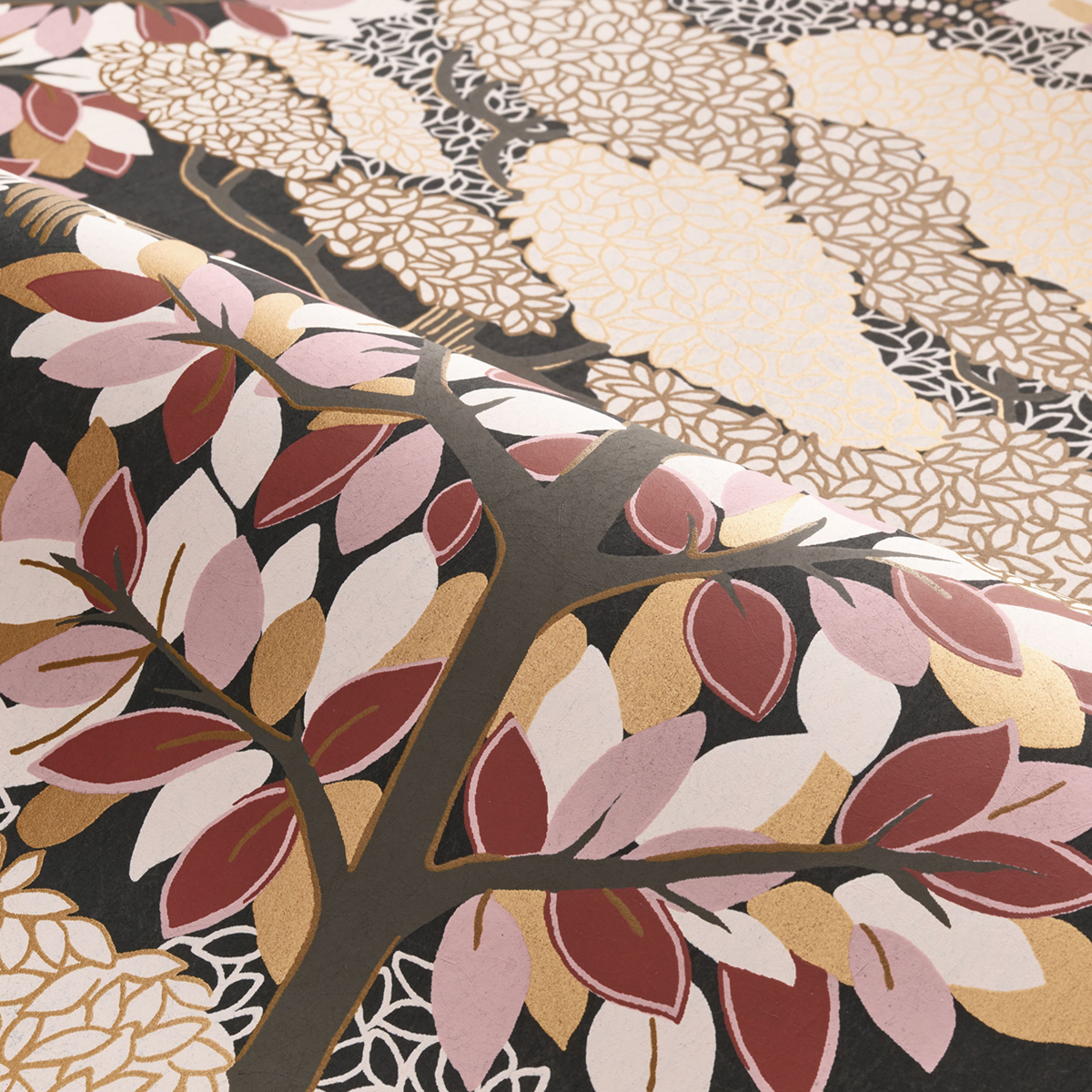 Papier peint Forêt Marakanda anthracite rose - Nuit d'Orient de Casamance AMBV | Réf. CAS-75380304