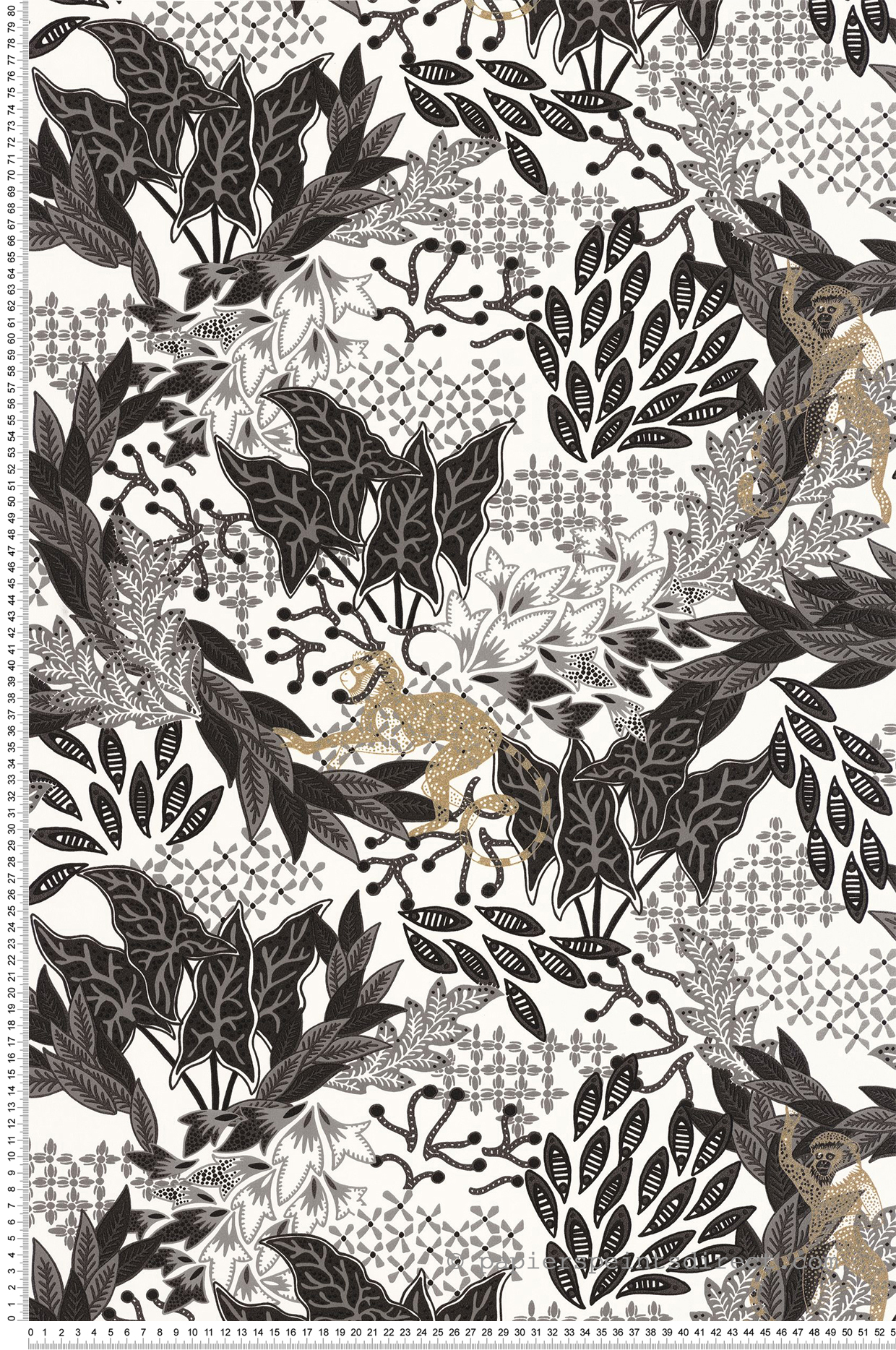 Papier peint Végétaux Singe Borneo noir blanc doré - Stay Wild de Casélio | Réf. WILD104910913