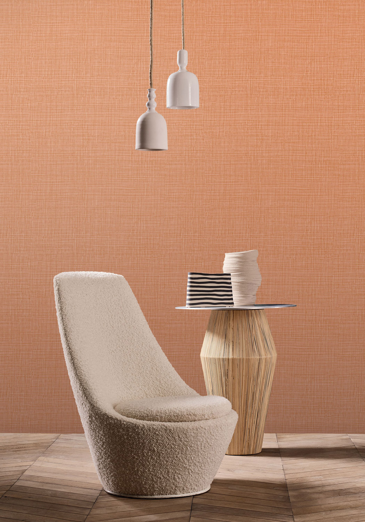 Papier peint Uni Tissé Sierra pêche - Palmadora de Casamance | Réf. CAS-76702956