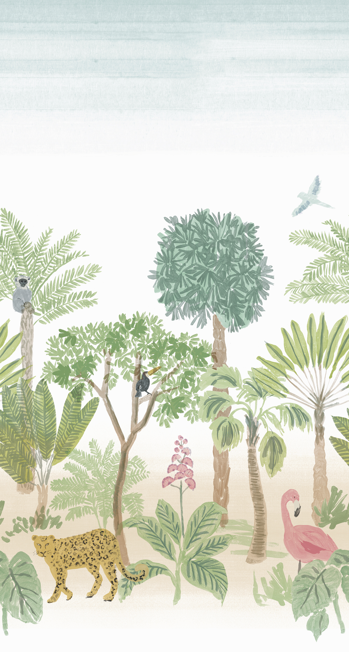 Papier peint Panoramique Jungle Naïve Animaux vert - Les Aventures de Lutèce | Réf. LTC-51242204