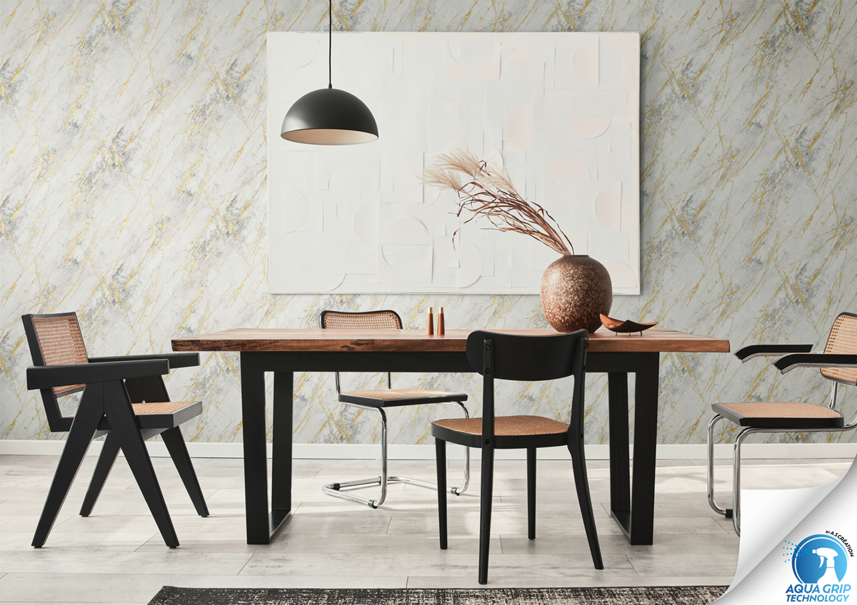 Papier peint préencollé Marbre Matière Arts gris doré - Designdrop d'A.S. Création AMB2 | Réf. AS-784581