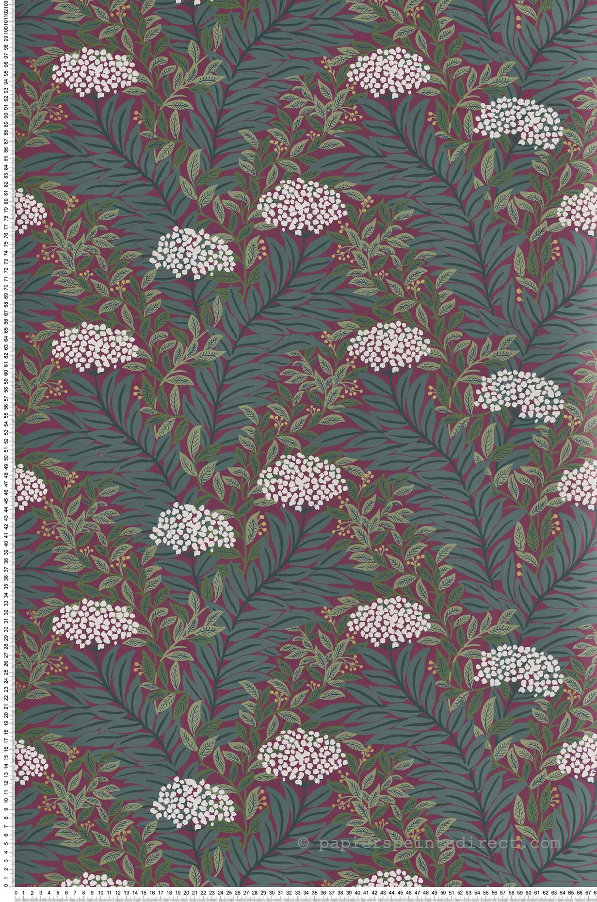 Papier peint Végétal Flora Highgrove magenta doré - Rifle Paper Co. 3 de York (Initiales) | Réf. INI-RF7506
