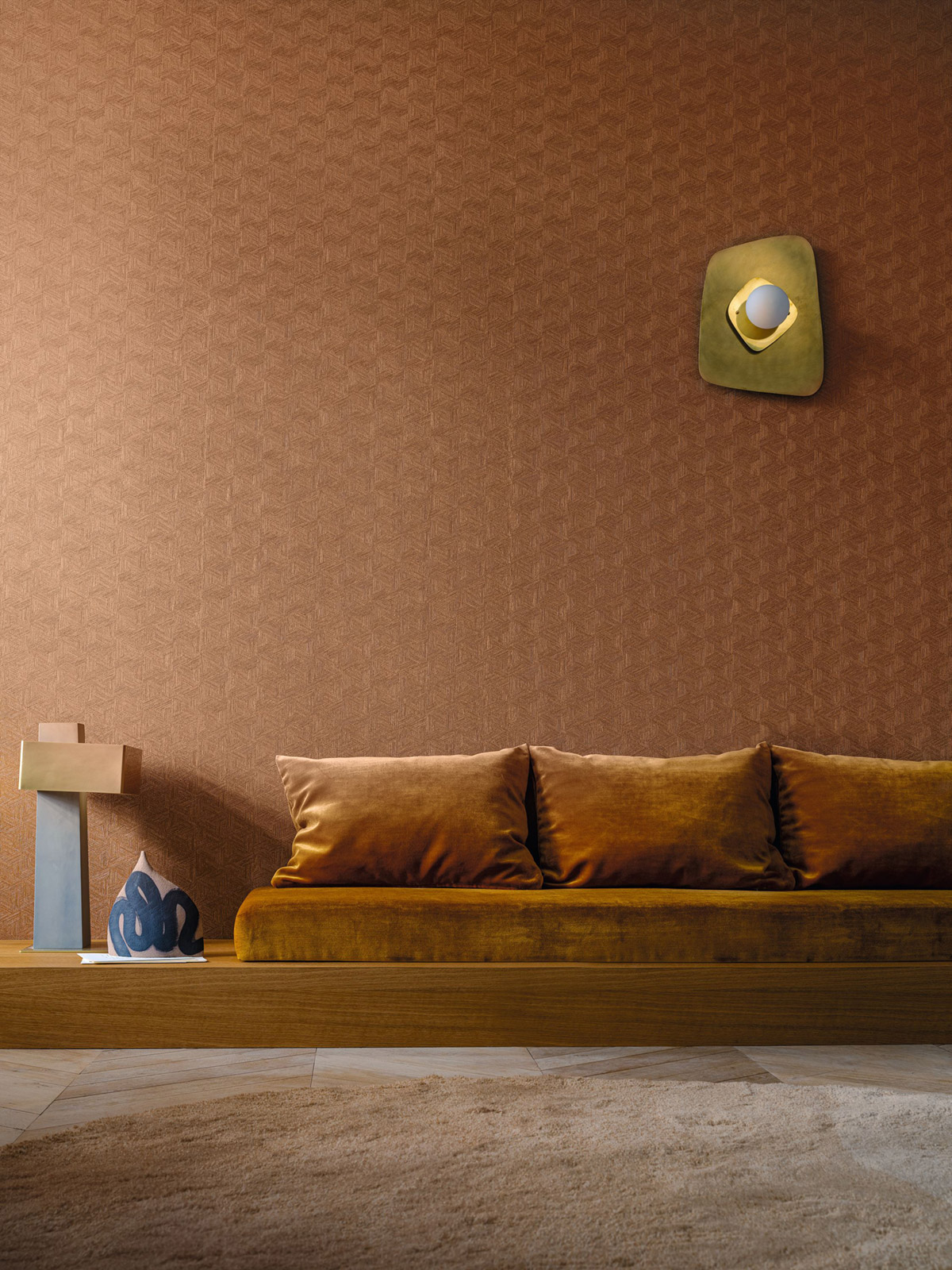 Papier peint Marqueterie Lindu terre de sienne - Nature Précieuse de Casamance | Réf. CAS-76480406