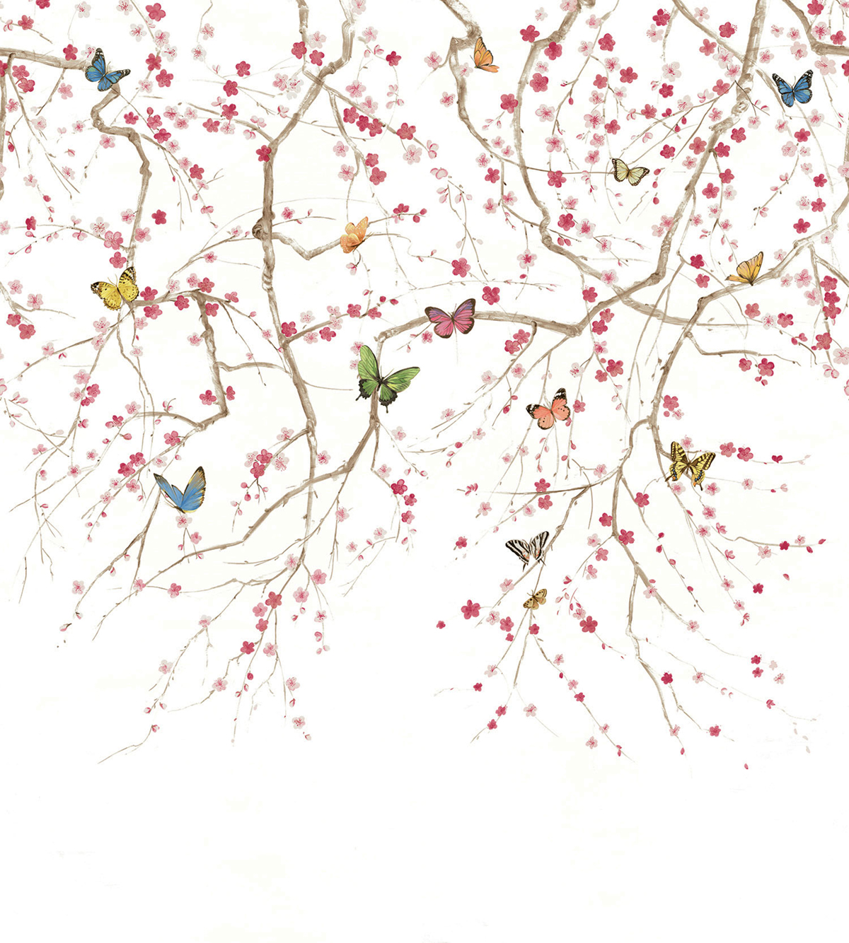 Papier peint panoramique Papillon Japonais blanc cassé - Daisy Bennett d'Initiales | Réf. INI-DB31301M