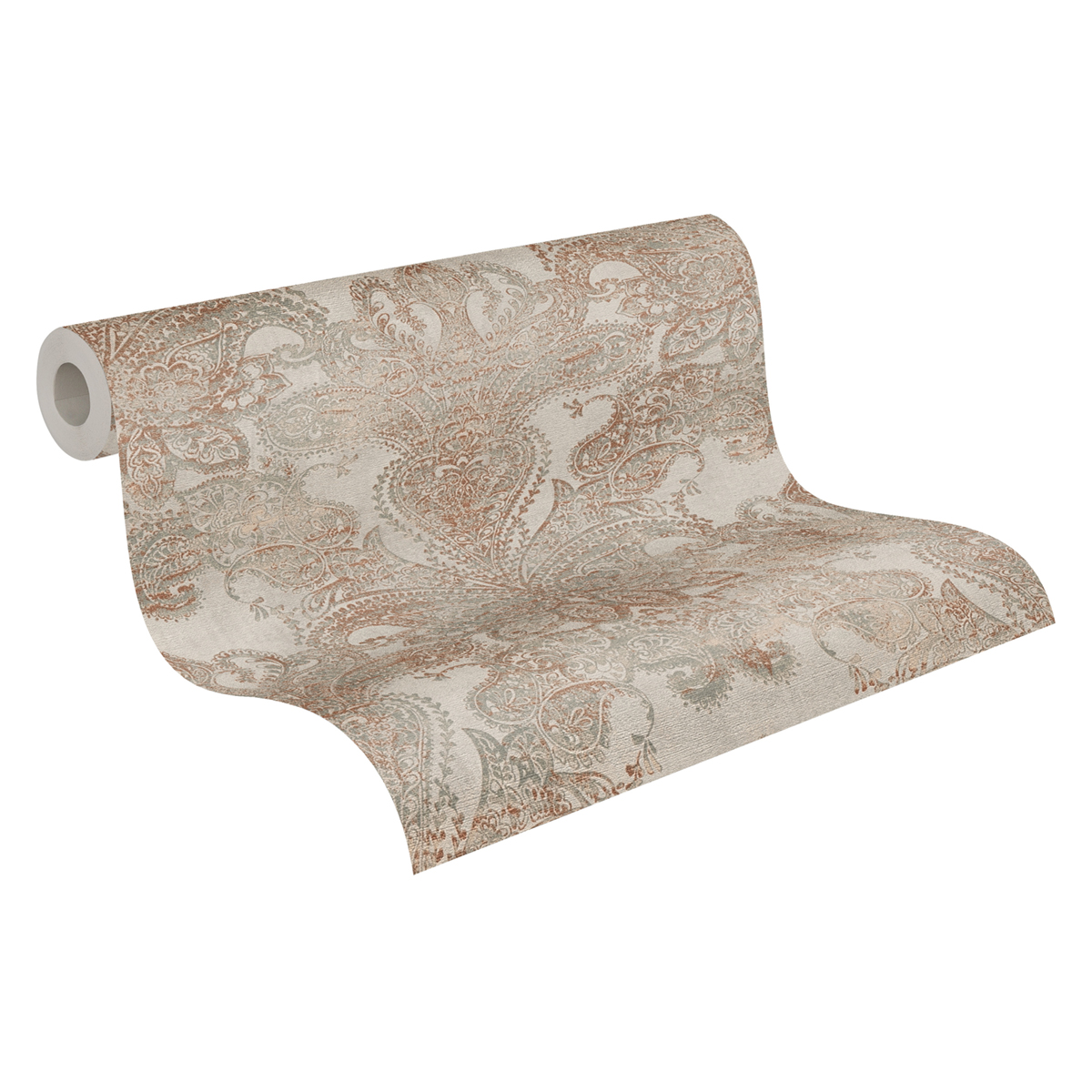 Papier peint Arabesque Glamour Maha vert de gris cuivre - Metropolitan Stories 3 d'A.S. Création AMB3 | Réf. AS-391191