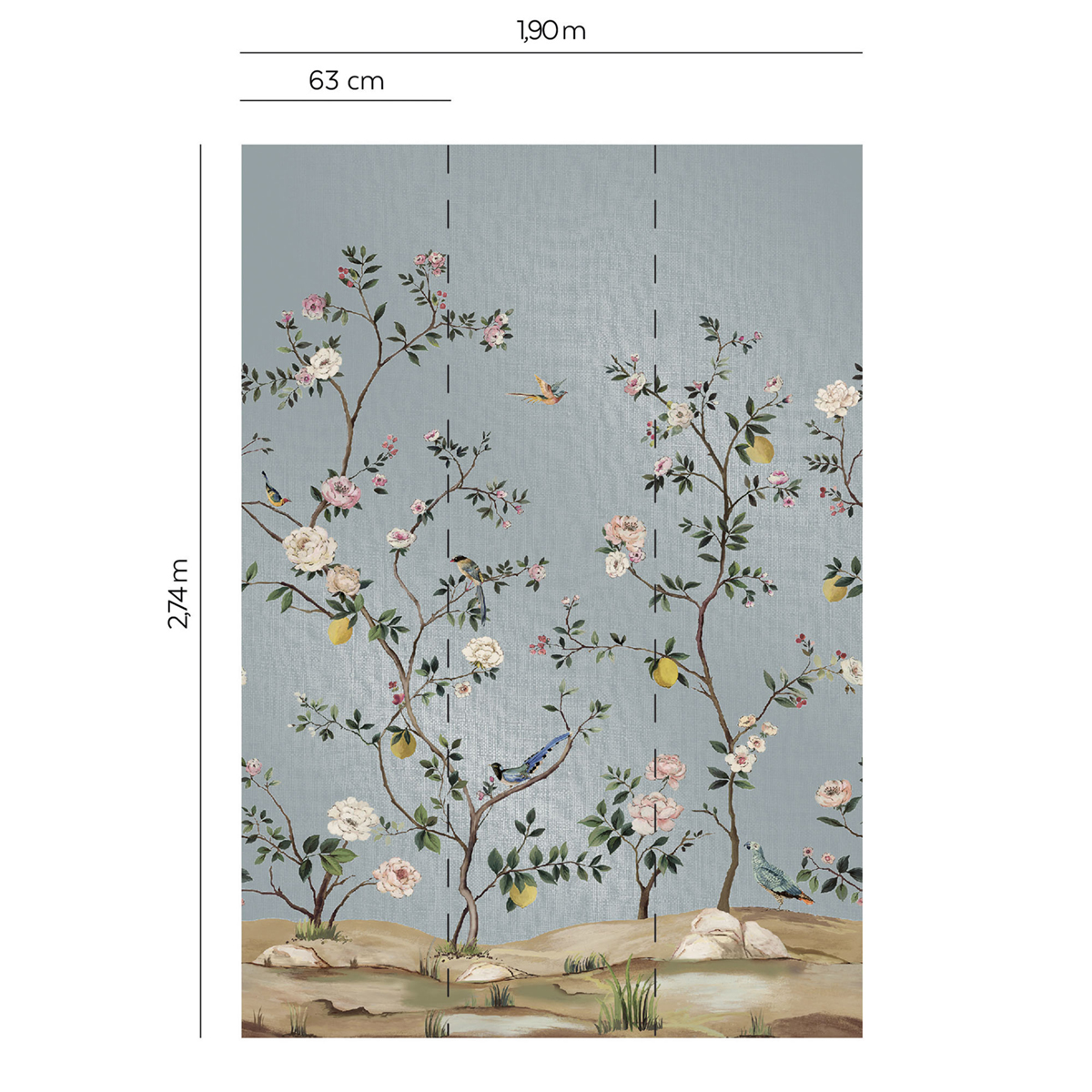 Papier peint panoramique Fleurs Vintage argenté - Daisy Bennett d'Initiales AMBR | Réf. INI-DB33705M