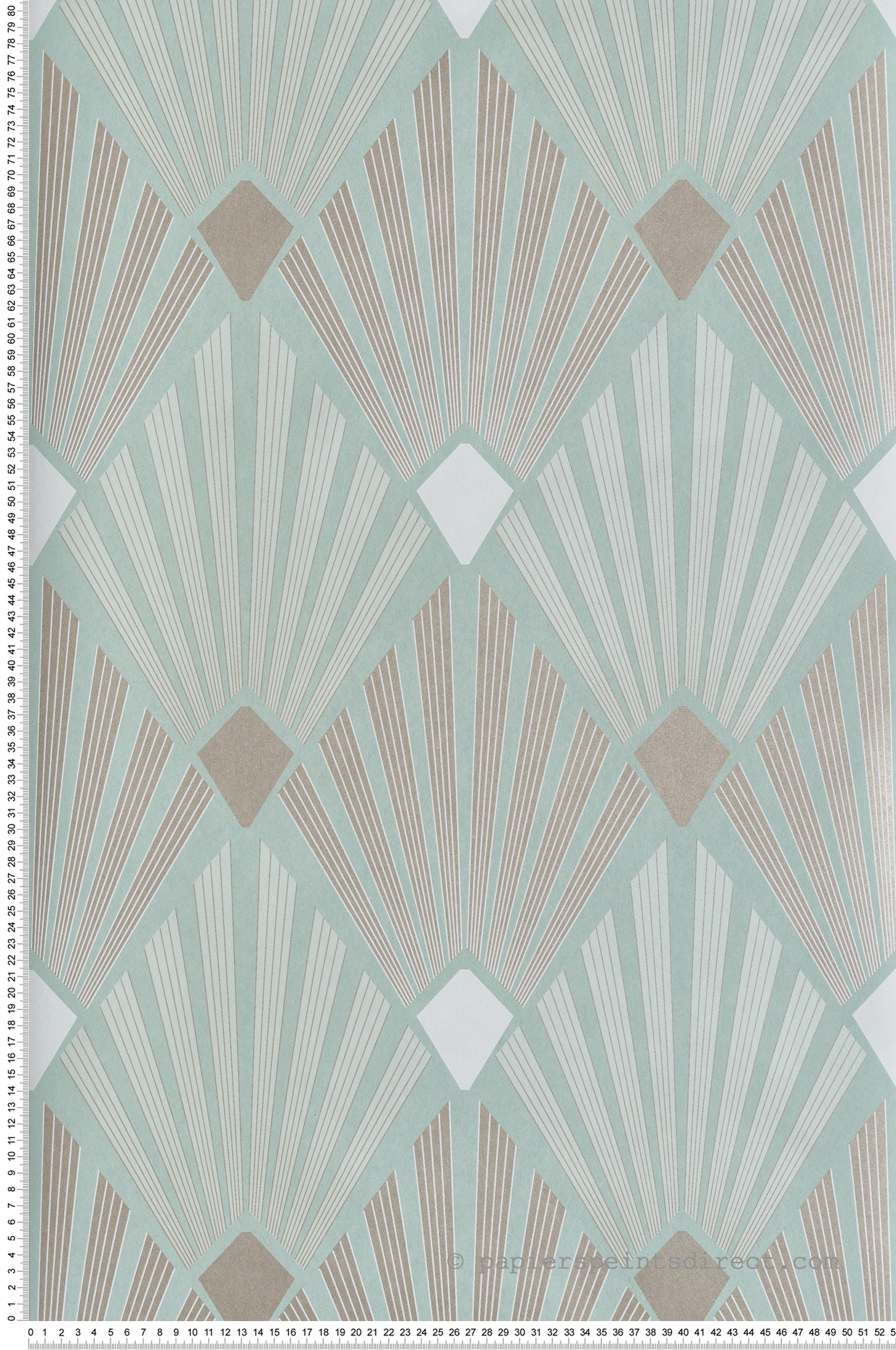 Papier peint Art Déco Diego vert d'eau taupe métallisé - Havana de Masureel | Réf. MAS-HAV404