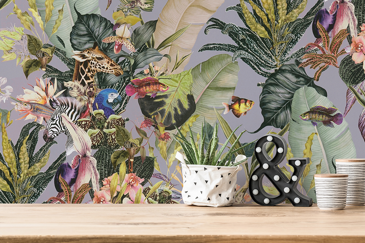 Papier peint Tropical et Animaux gris - Dream Flowery de Architects Paper | Réf. 38176-2