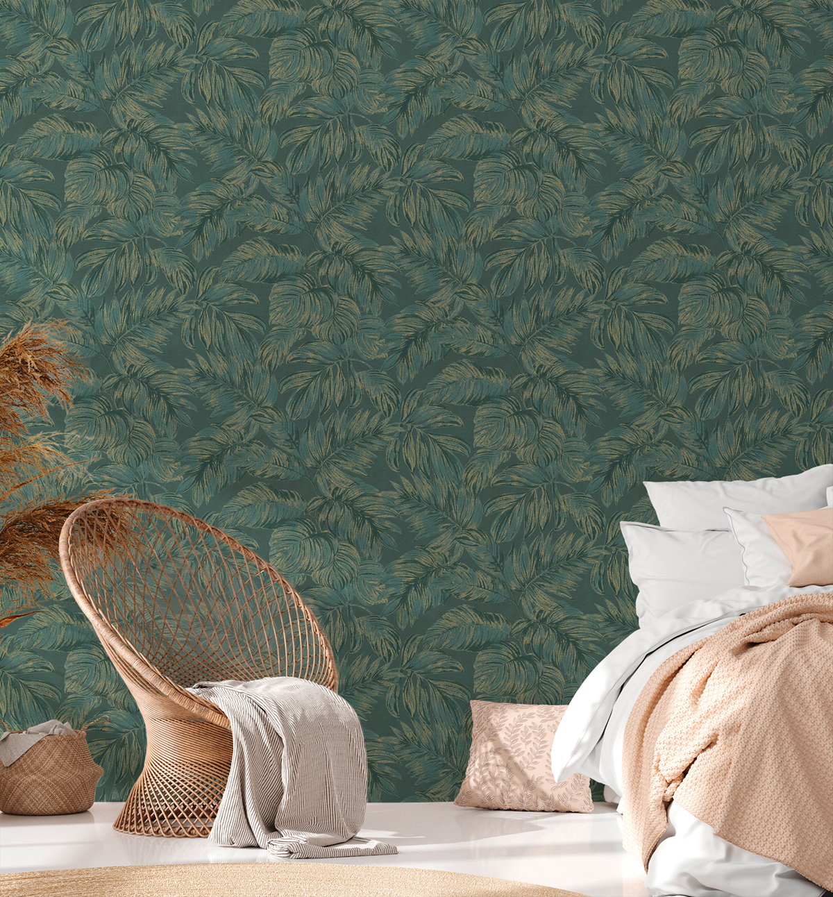 Papier peint Feuille Palme vert doré - Casual Living d'A.S. Création AMB5| Réf. AS-393401