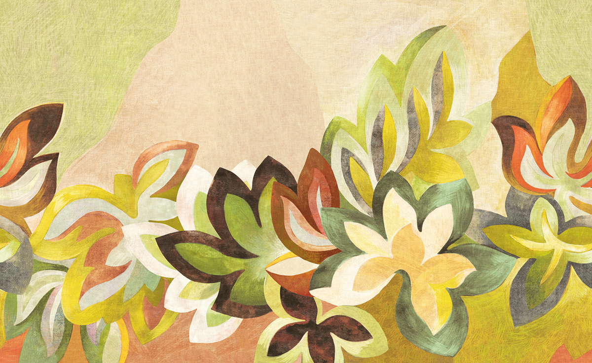 Papier peint panoramique Feuille Somerset vert marron - A, B, C et D H260 - Rhapsody de Masureel | Réf. MAS-DGRHA203X-260