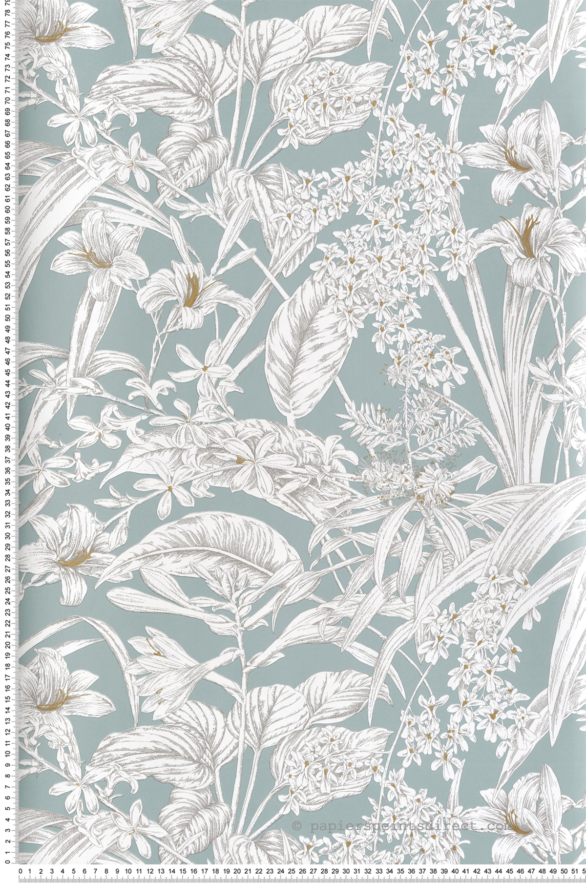 Papier peint Orchidées Lys Fleurs vert céladon doré - Toiles de York (Initiales) | Réf. INI-RT7882