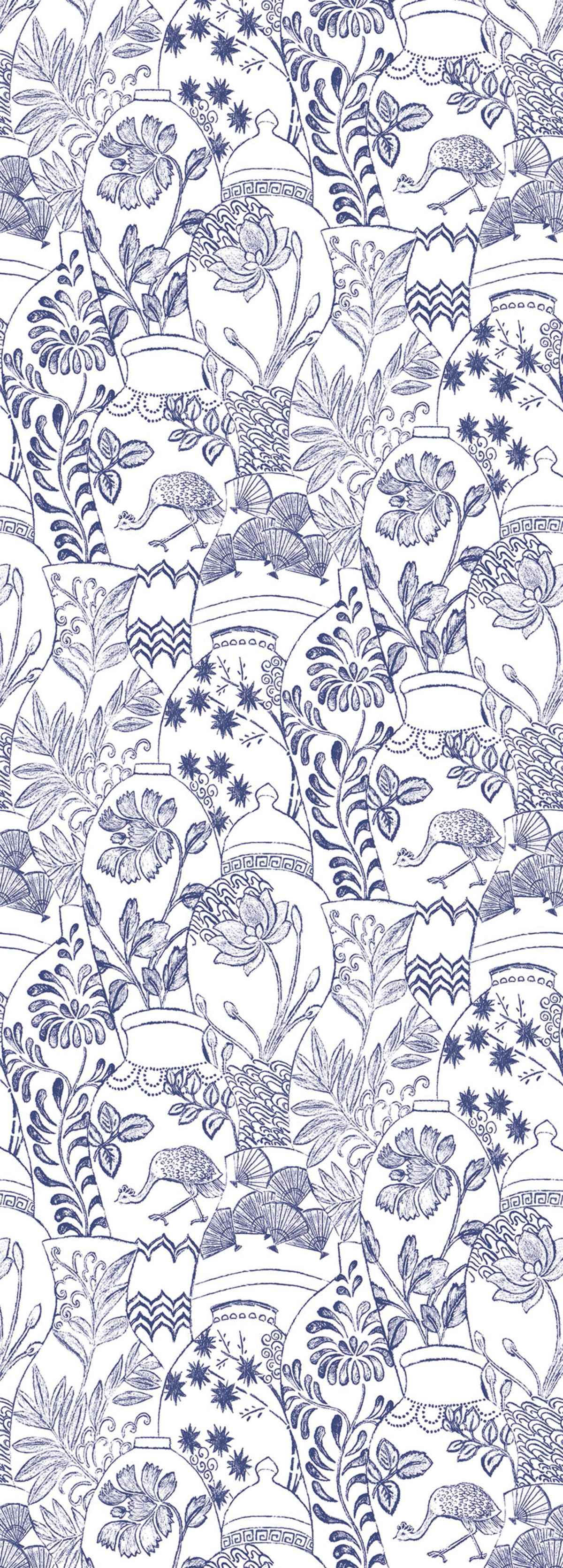 Papier peint Panoramique Japonais Pottery bleu - Delicacy de Casadéco | Réf. DELY85426148