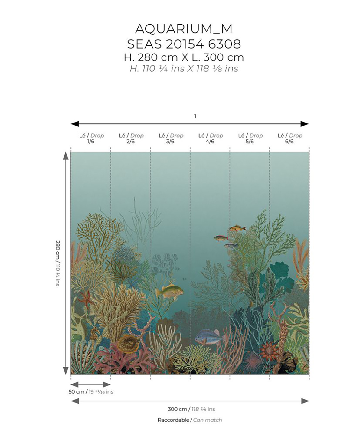 Papier peint panoramique Poisson Marin Aquarium M turquoise 300X280 - Seaside de Casadéco AMB7 | Réf. SEAS201546308