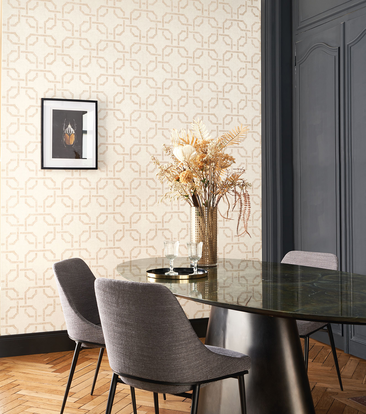 Papier peint Géométrique Mosaïque beige chaud et doré - Vienne de Casadéco | Réf. VIEN87351301