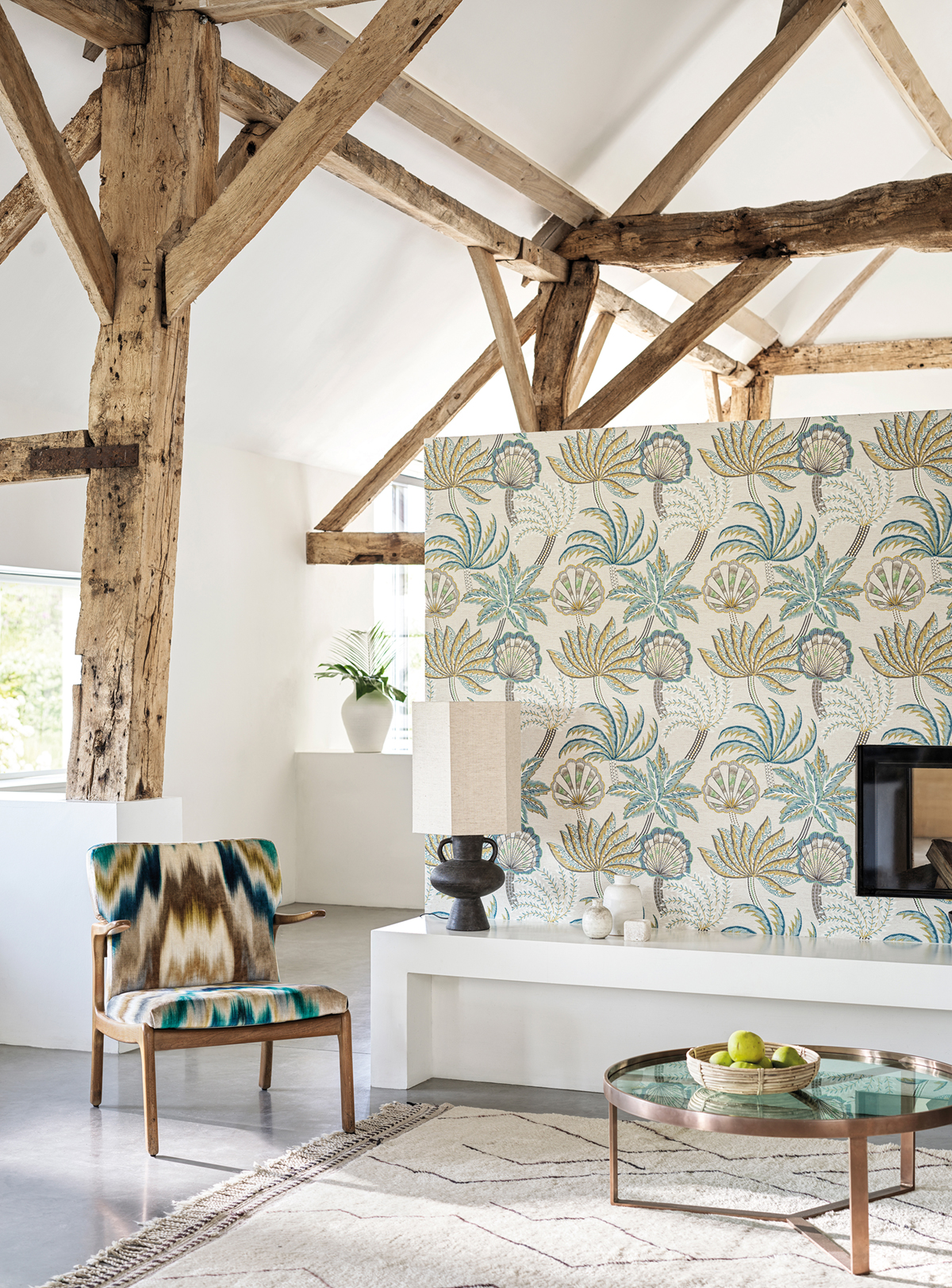 Papier peint Palmier Tropicale Ravenala bleu jaune - Irisa d'Osborne & Little | Réf. OSB-W7857-01