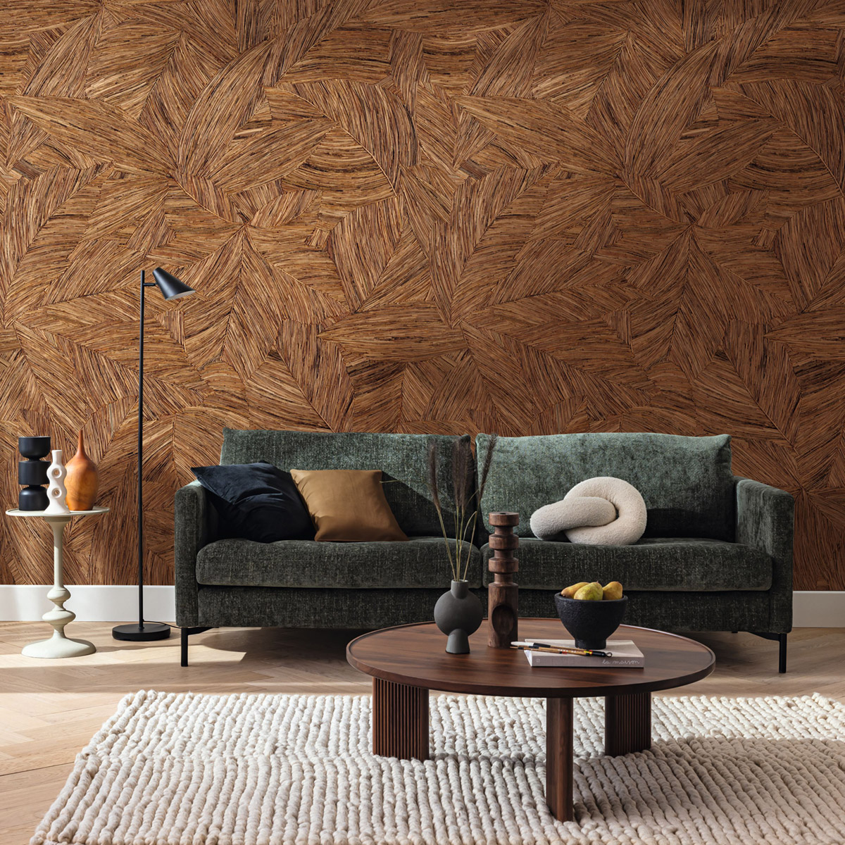 Papier peint panoramique Feuille Bois marron S 212 X 250 - Reliefs de Casélio | Réf. RLF106172025