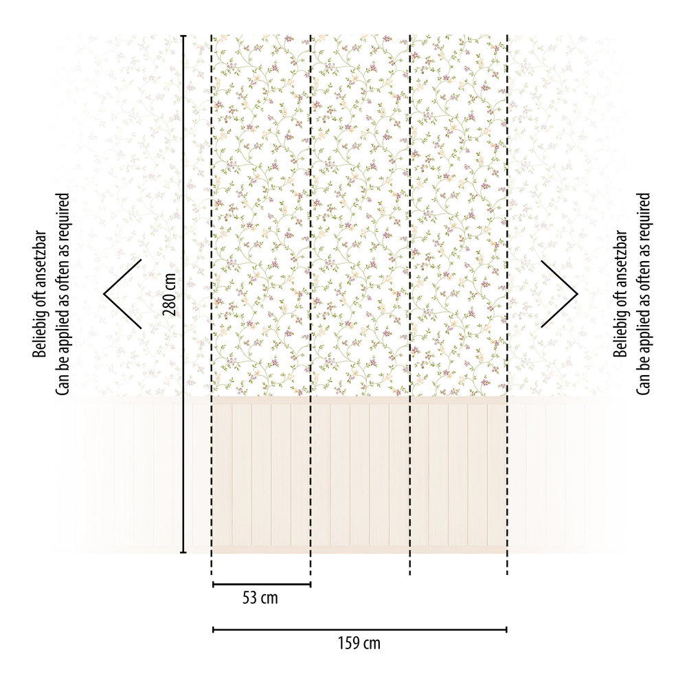 Papier peint panoramique Fleuri Soubassement beige - Wallpanel d'A.S. Création AMBR | Réf. AS-398051