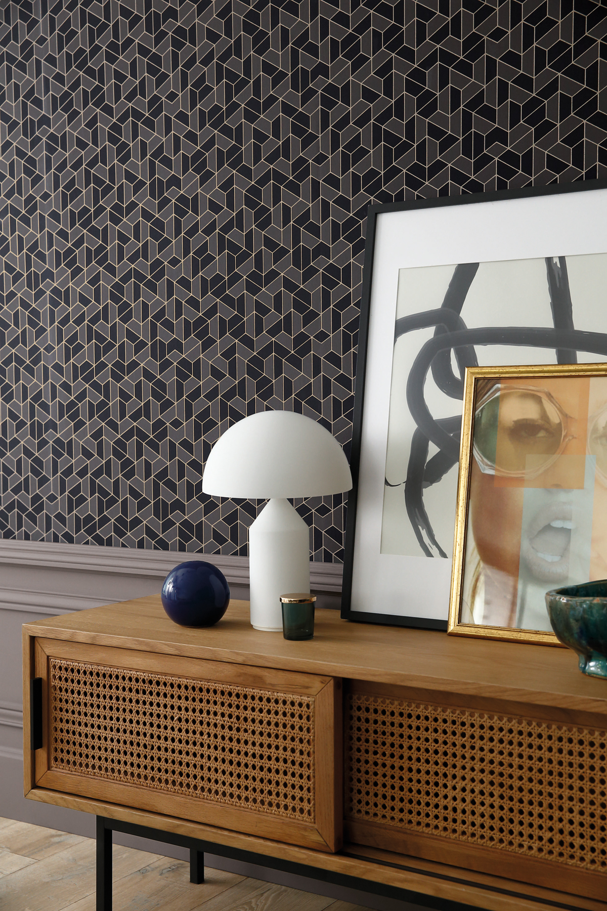 Papier peint Géométrique Mosaic noir - Delta de Casamance AMB  | Réf. CAS-74580510