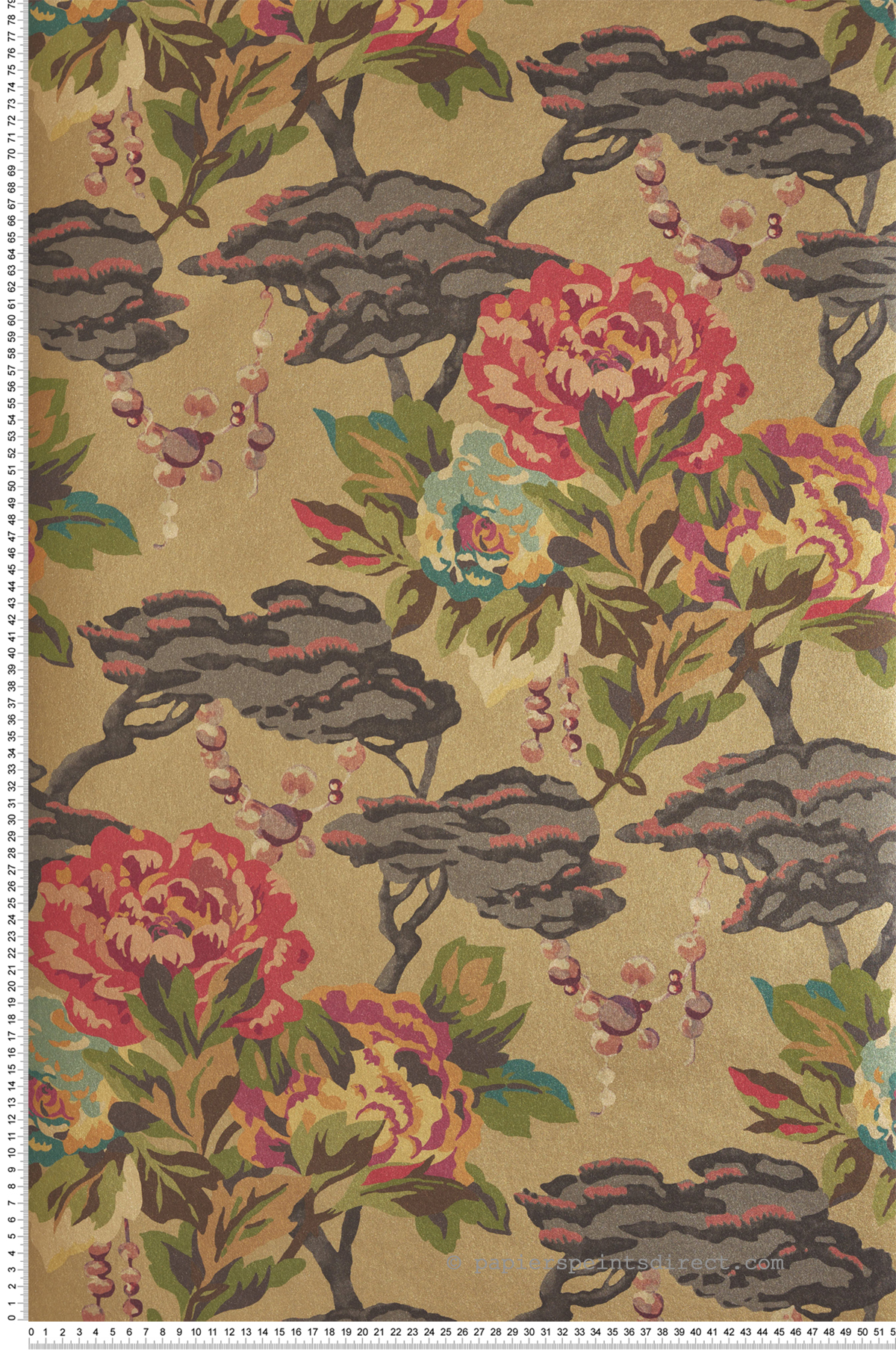 Papier peint Bouquet de Rose Vintage Paeonia doré - V&A Decorative Papers d'Initiales | Réf. INI-31117003