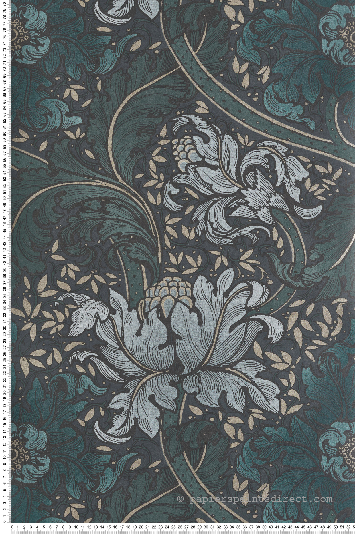 Papier peint Fleur Renaissance Baroque vert pétrole doré - The Wall Llewelyn-Bowen de Lutèce | Réf. LTC-LB25144