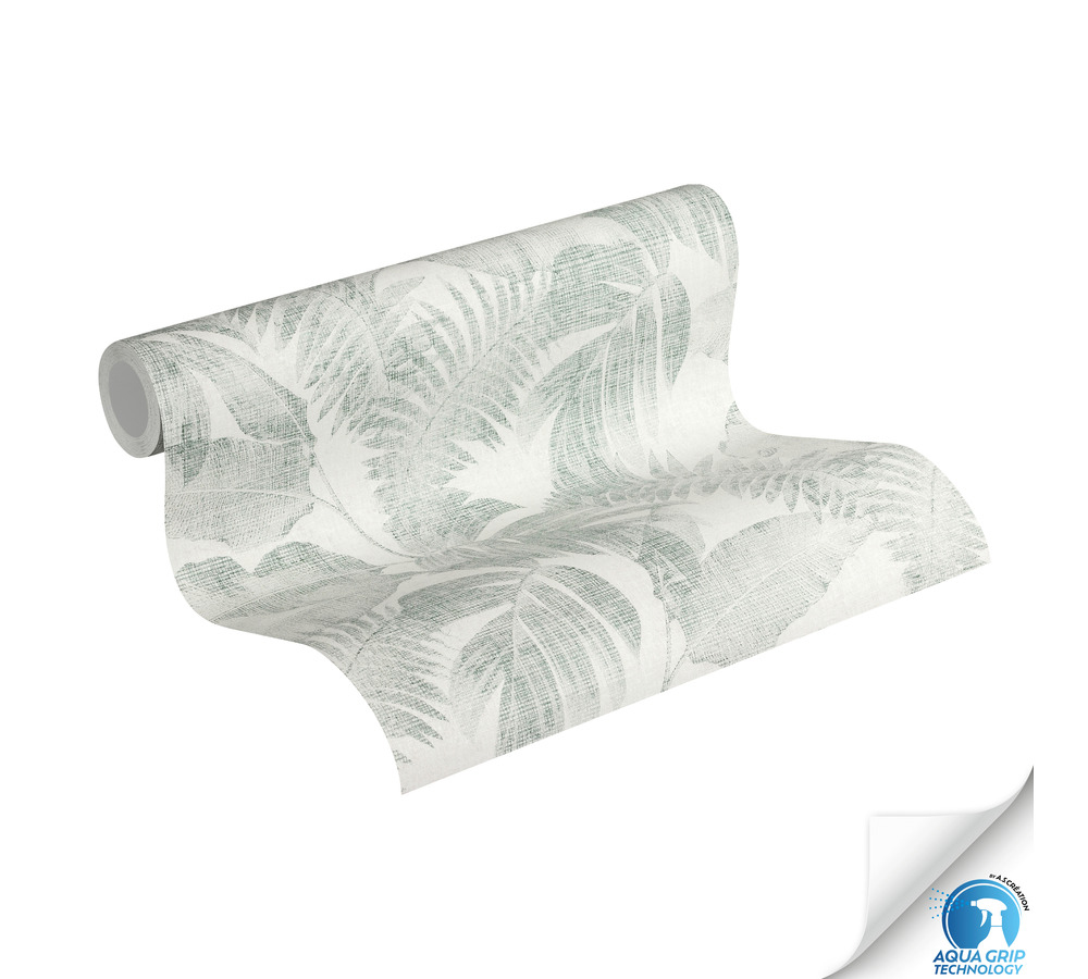 Papier peint préencollé Jungle Tropicale vert fond blanc - Designdrop d'A.S. Création ROLL | Réf. AS-784981