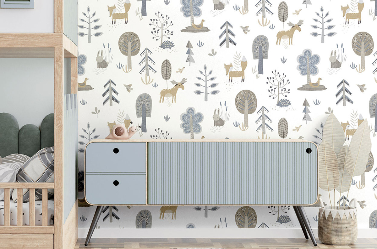 Papier peint Enfant Dans Les Bois bleu blanc - Babyland 2 de Lutèce | Réf. LTC-14803