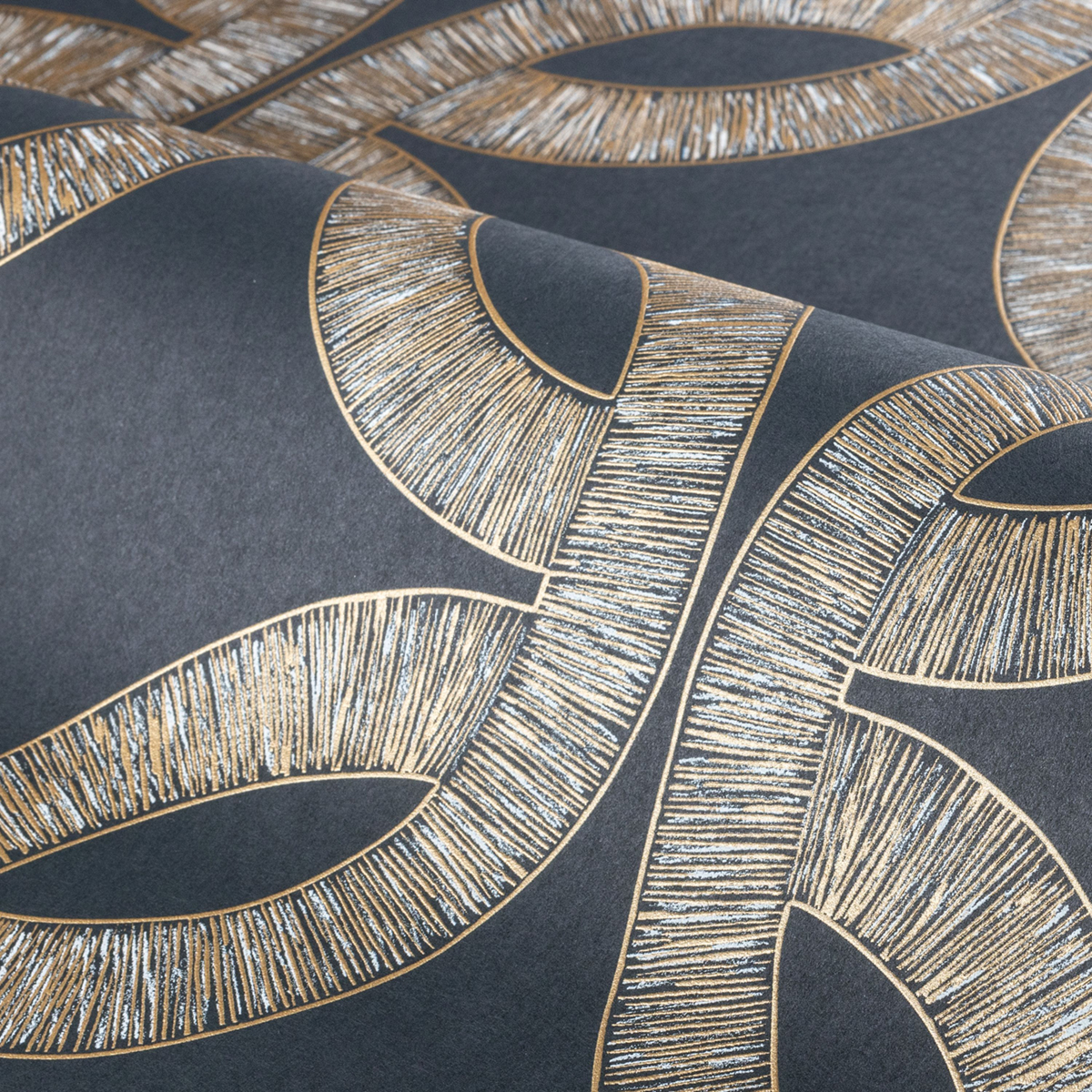 Papier peint Feuilles Géométriques Etienne encre doré - Isadora de Casamance | Réf. CAS-70692446