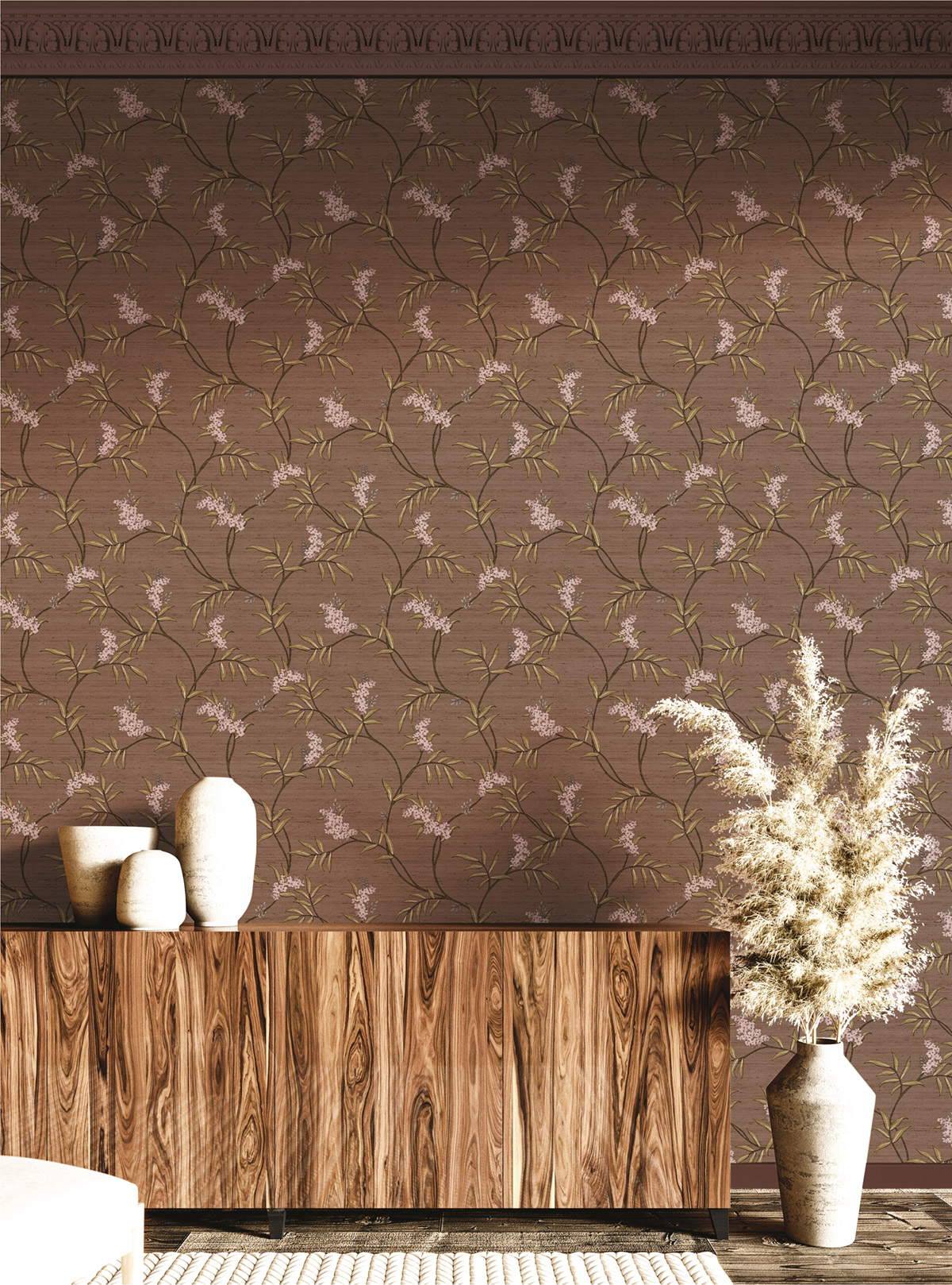 Papier peint Fleuri Vintage brun rosé doré - Opera de Montecolino | Réf. MC-OP33308