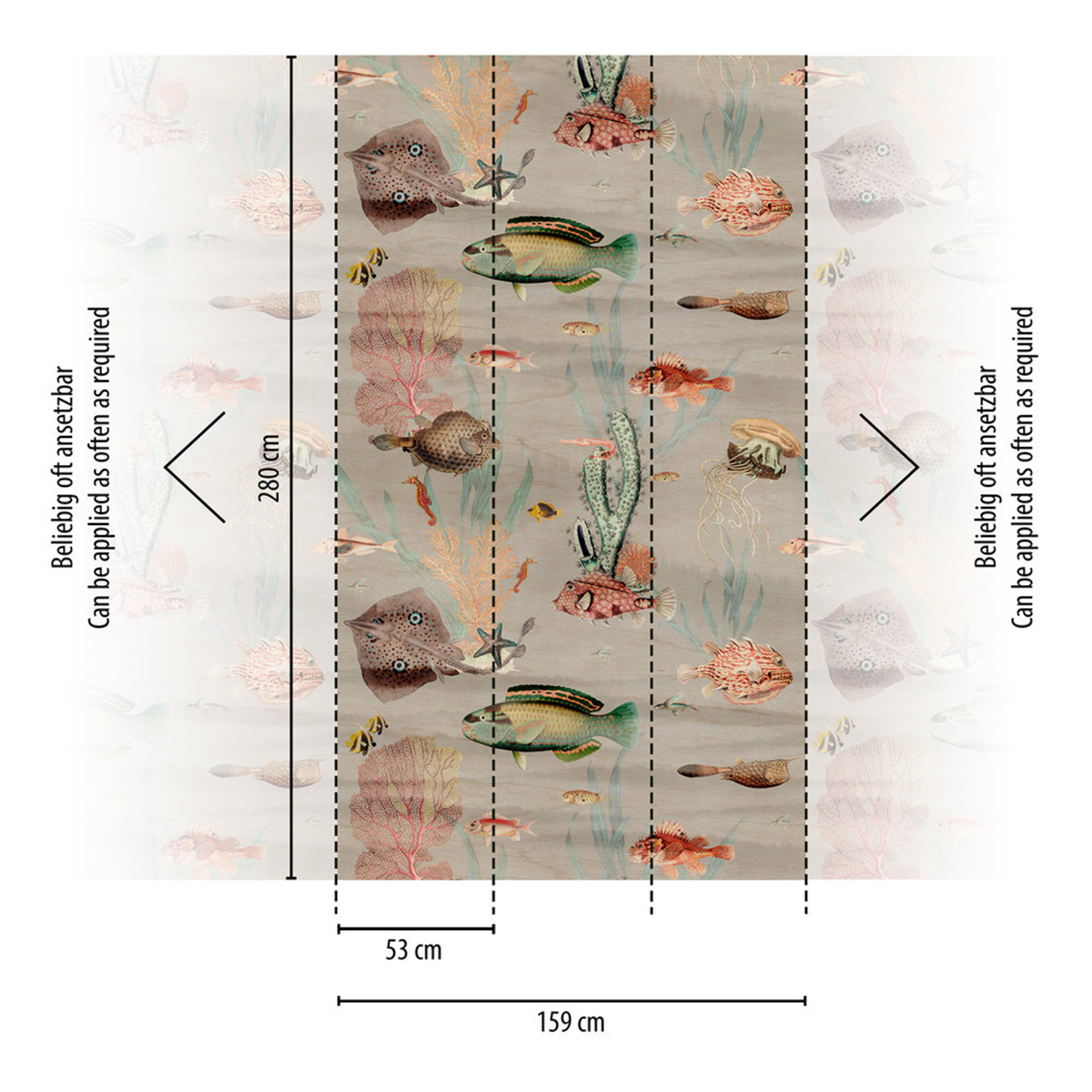 Papier peint panoramique Poisson Marin grège - The Wall 3 d'A.S. Création AMB3 | Réf. AS-398711