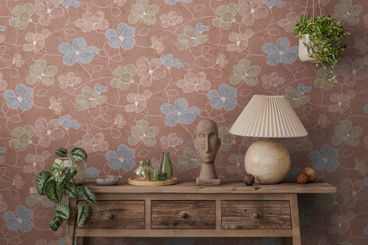 Papier peint Scandinave Fleurs Anémones rose brun - Nordic Feeling d'A.S. Création AMB2 | Réf. AS-791471