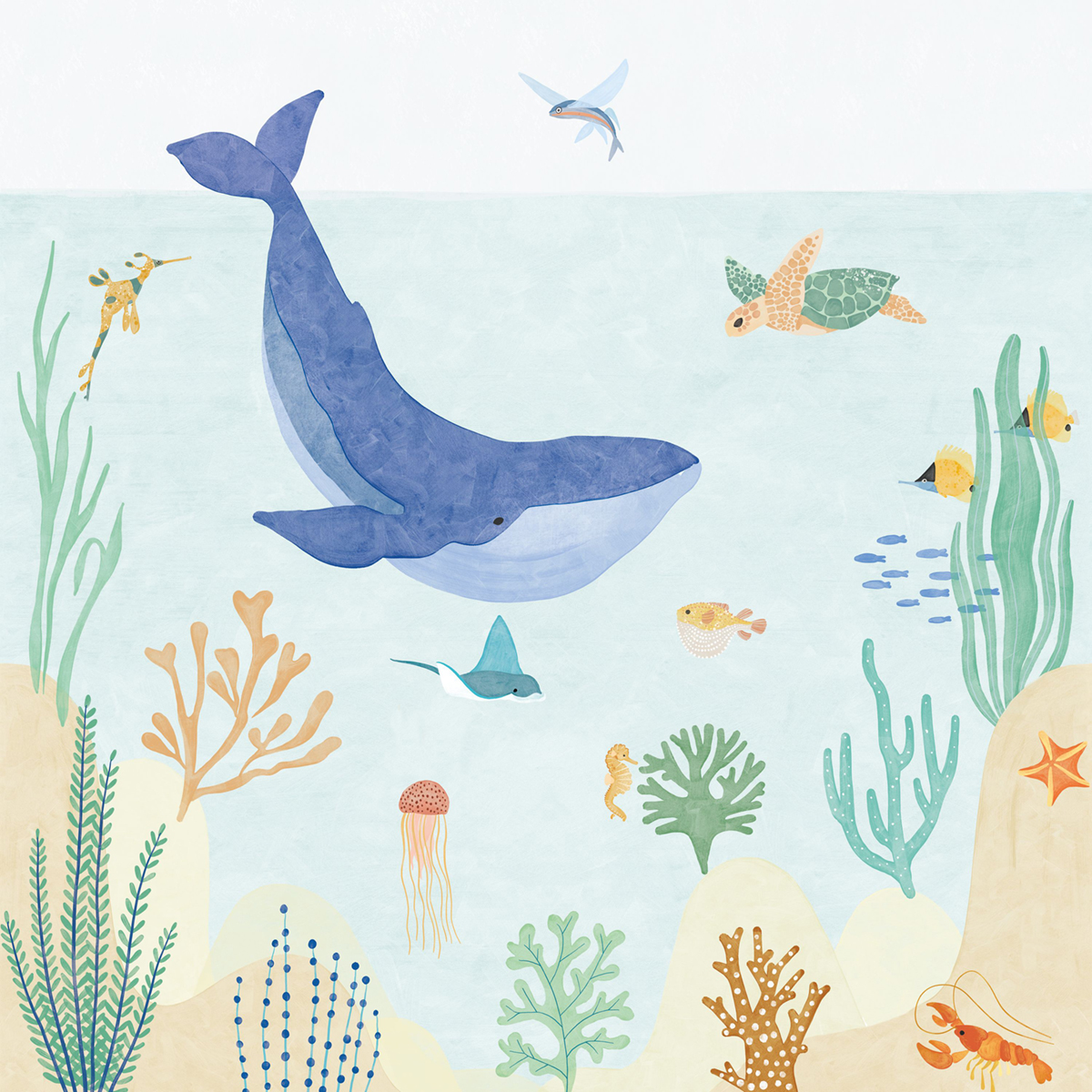 Papier peint panoramique Baleine Monde de la Mer bleu S 250X250 - Les Minis Mondes de Casélio | Réf. MNM105666006